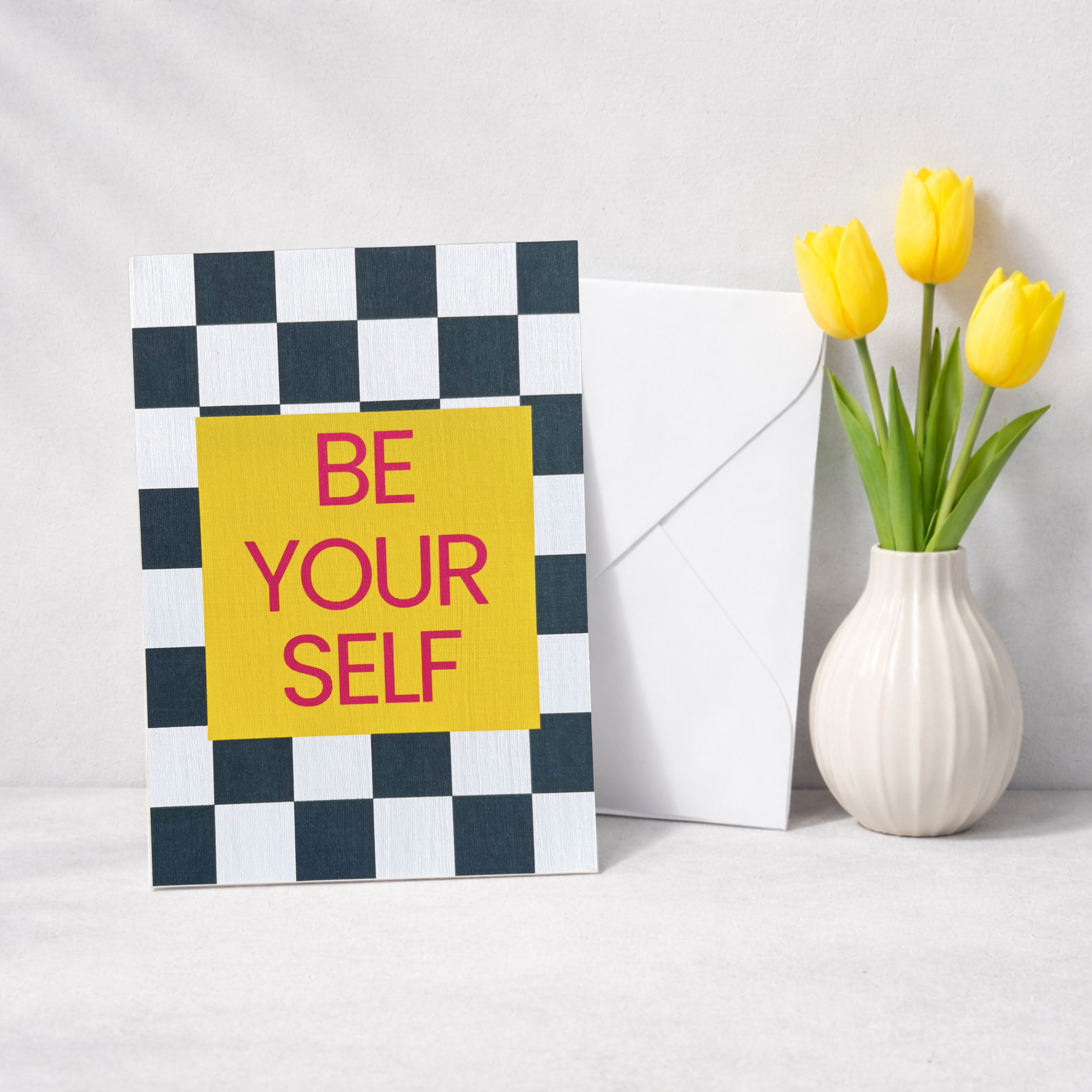 Leinen Grußkarte „Be Your Self“ – moderne Statement Karte mit Umschlag