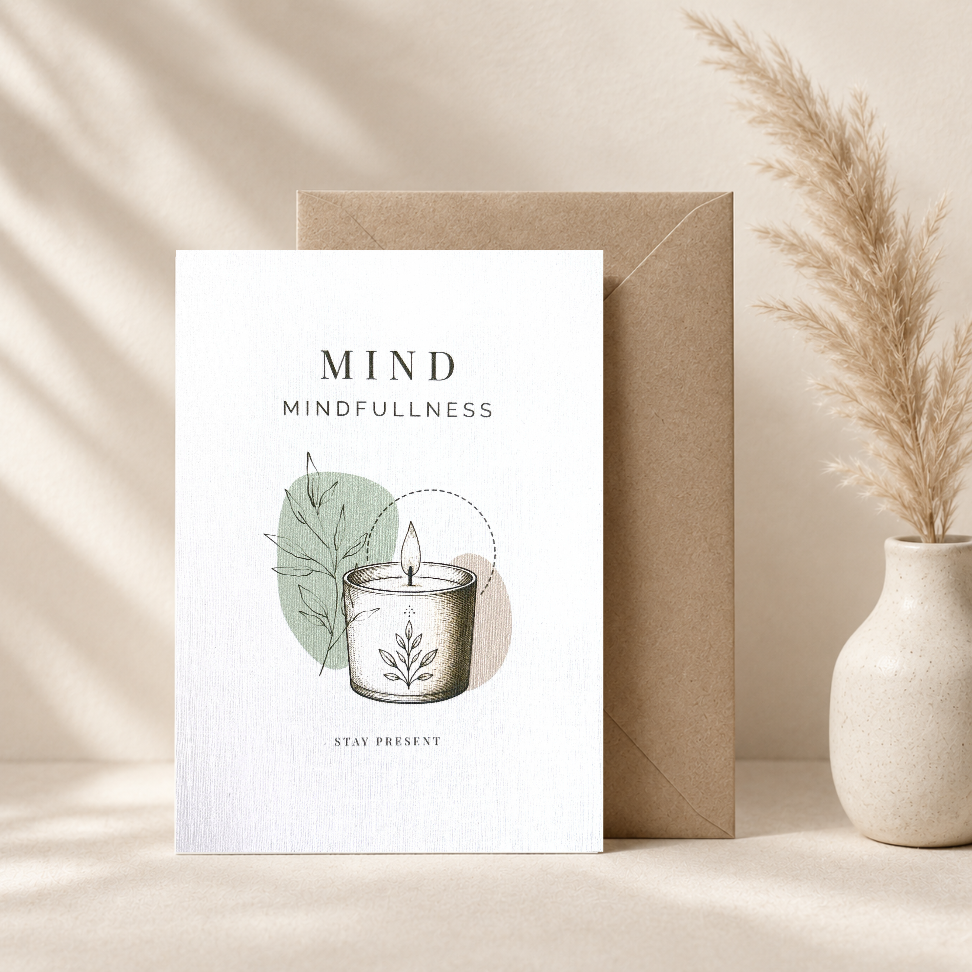Grußkarte Mind Mindfullness – Leinenkarte mit Umschlag, Achtsamkeit, Balance & Geschenkidee