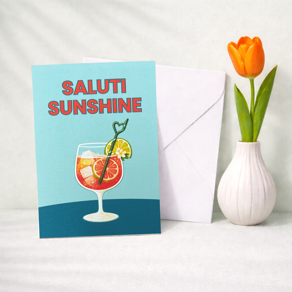 Leinen Grußkarte „Saluti Sunshine“ – sommerliche Karte mit Umschlag
