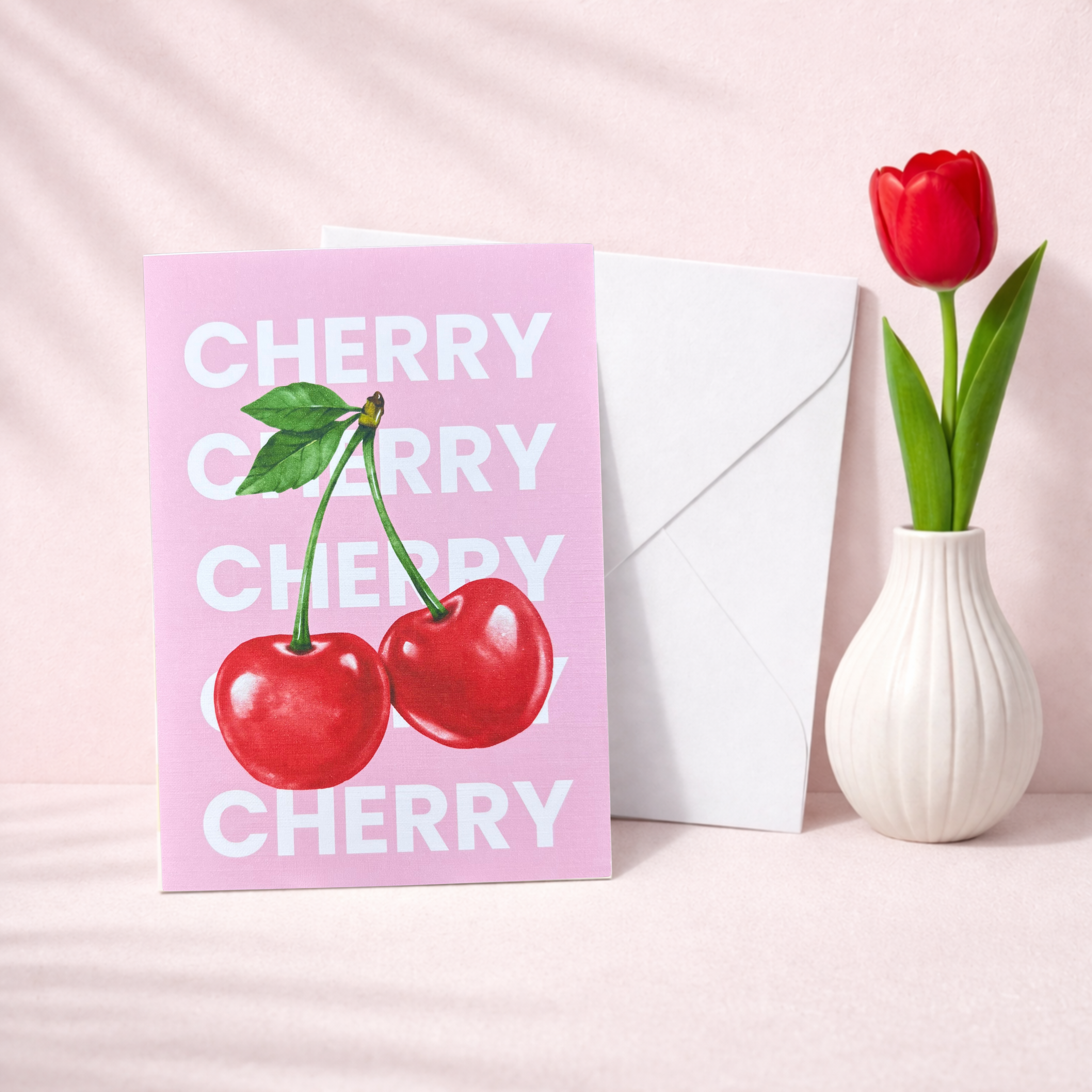 Grußkarte „Cherry“ mit Umschlag – moderne Karte auf 300g Papier