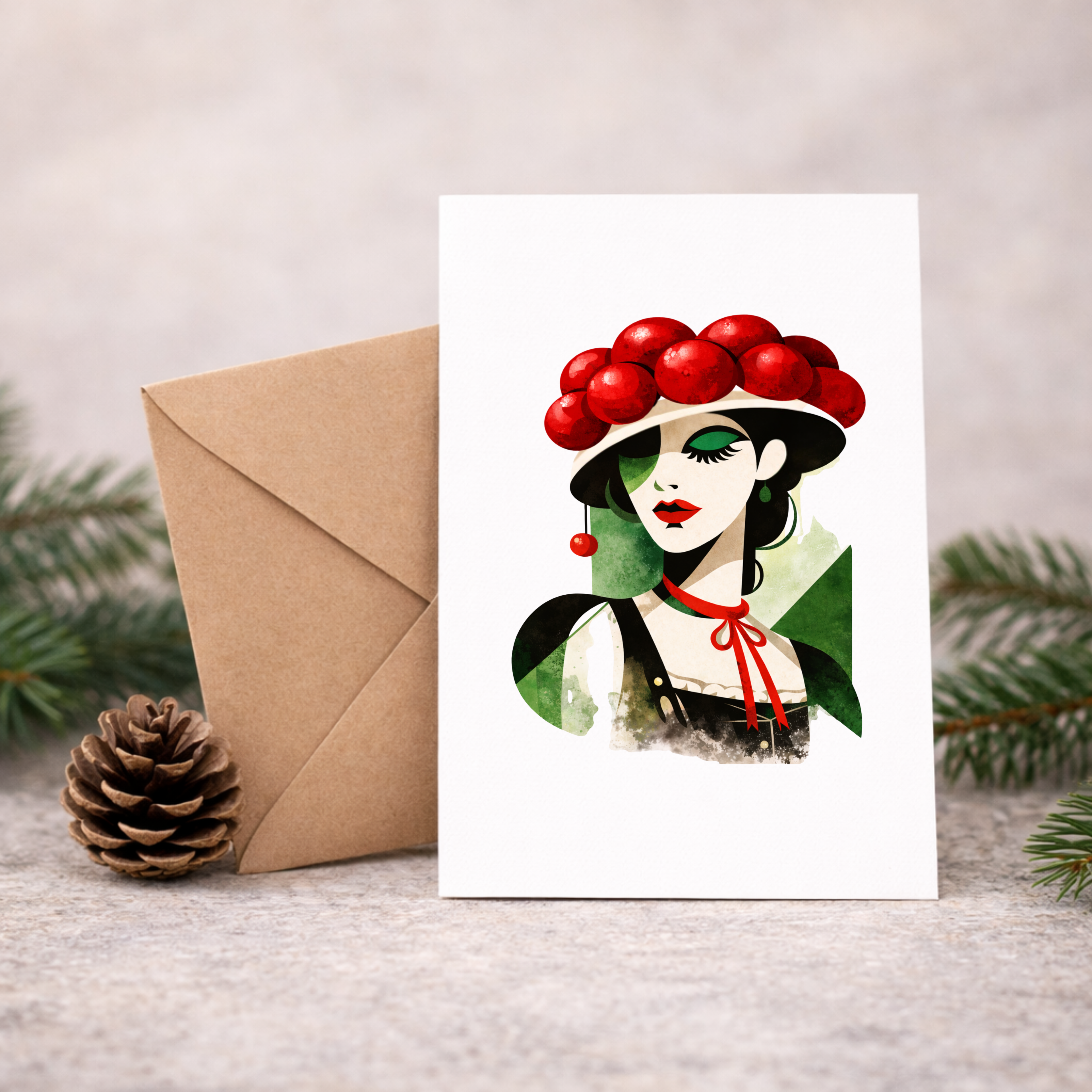 Leinen Grußkarte „Moosgrün“ – Black Forest Collection – elegante Schwarzwald Kunstkarte in Grüntönen inkl. Umschlag