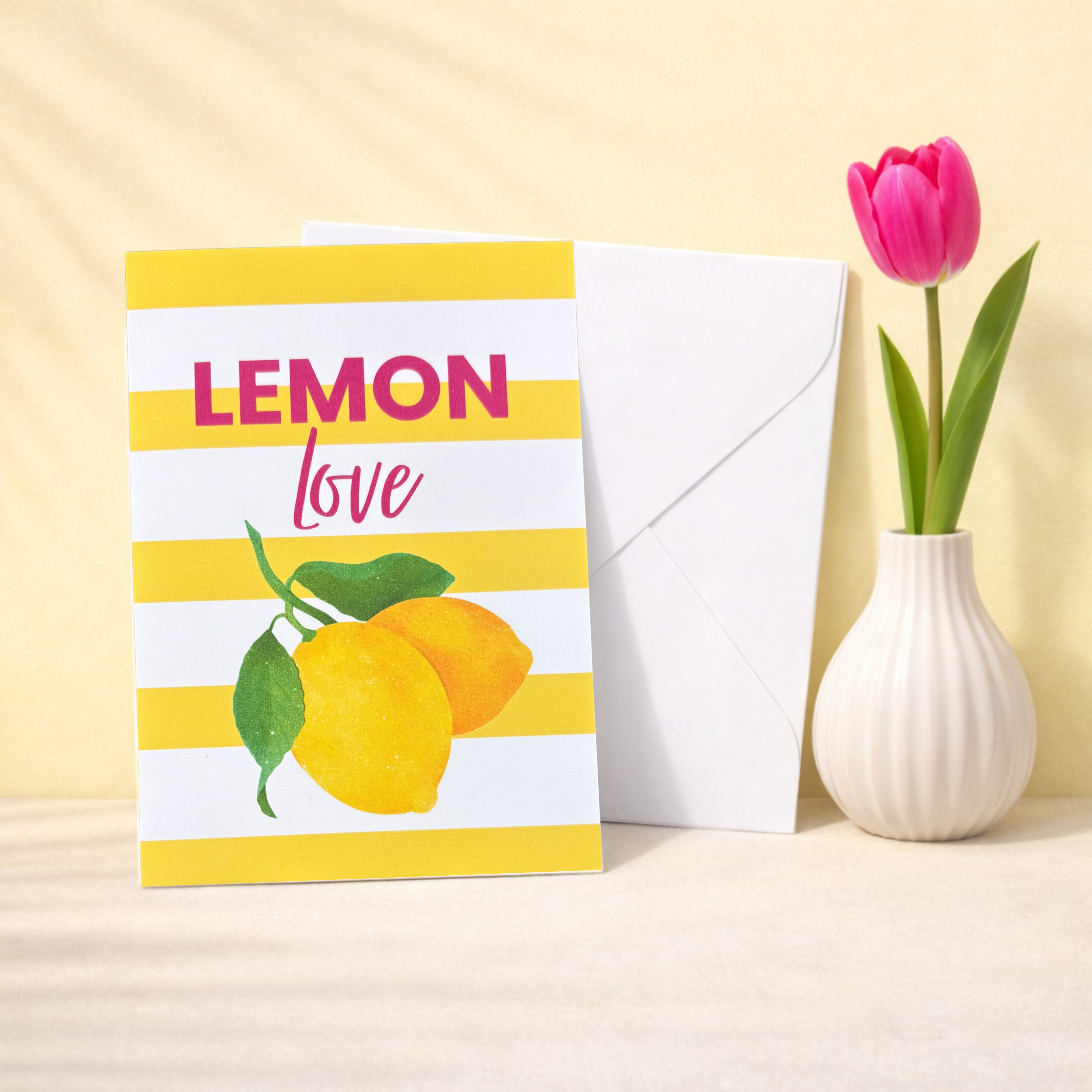 Leinen Grußkarte „Lemon Love“ – sommerliche Karte mit Umschlag
