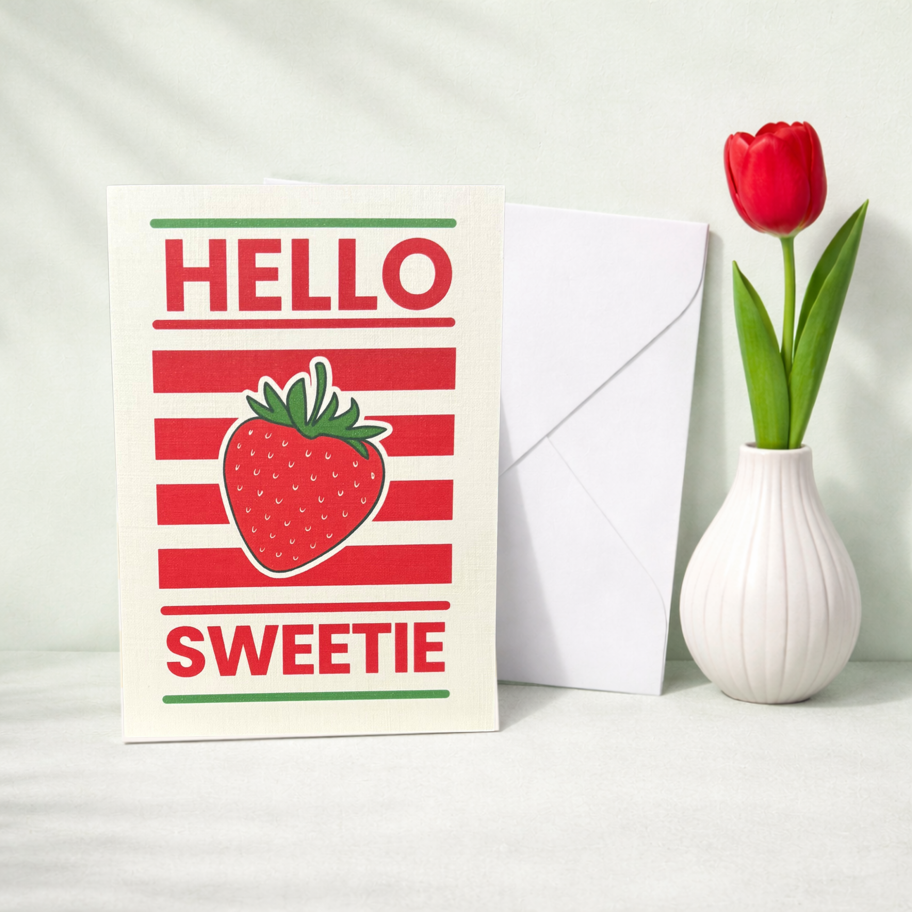 Grußkarte „Hello Sweetie“ mit Erdbeer Motiv – moderne Karte mit Umschlag