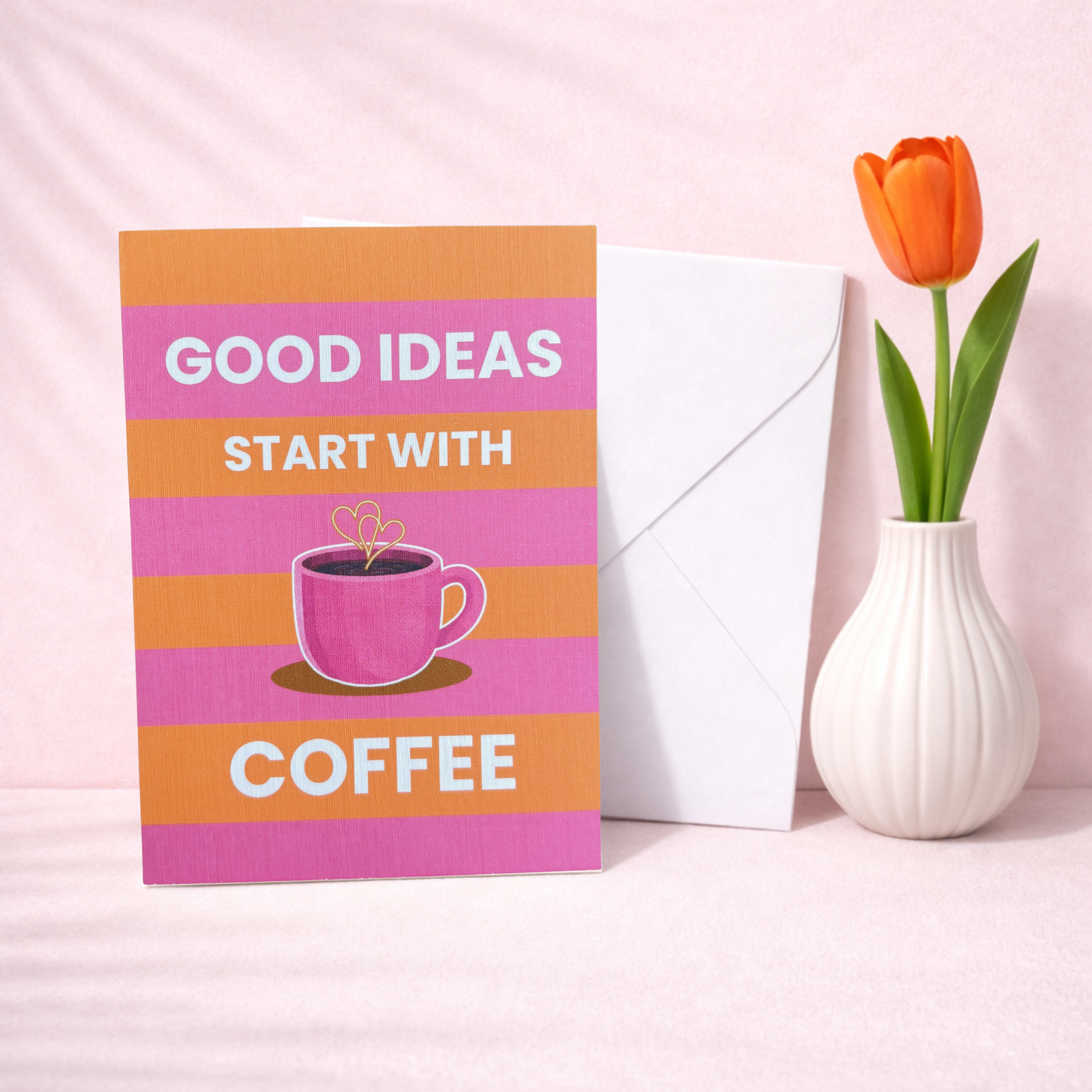 Grußkarte „Good Ideas Start with Coffee“ – moderne Karte mit Umschlag