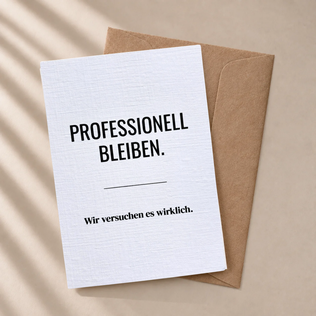 Lustige Grußkarte für Kollegen „Professionell bleiben“ mit Umschlag (A6)