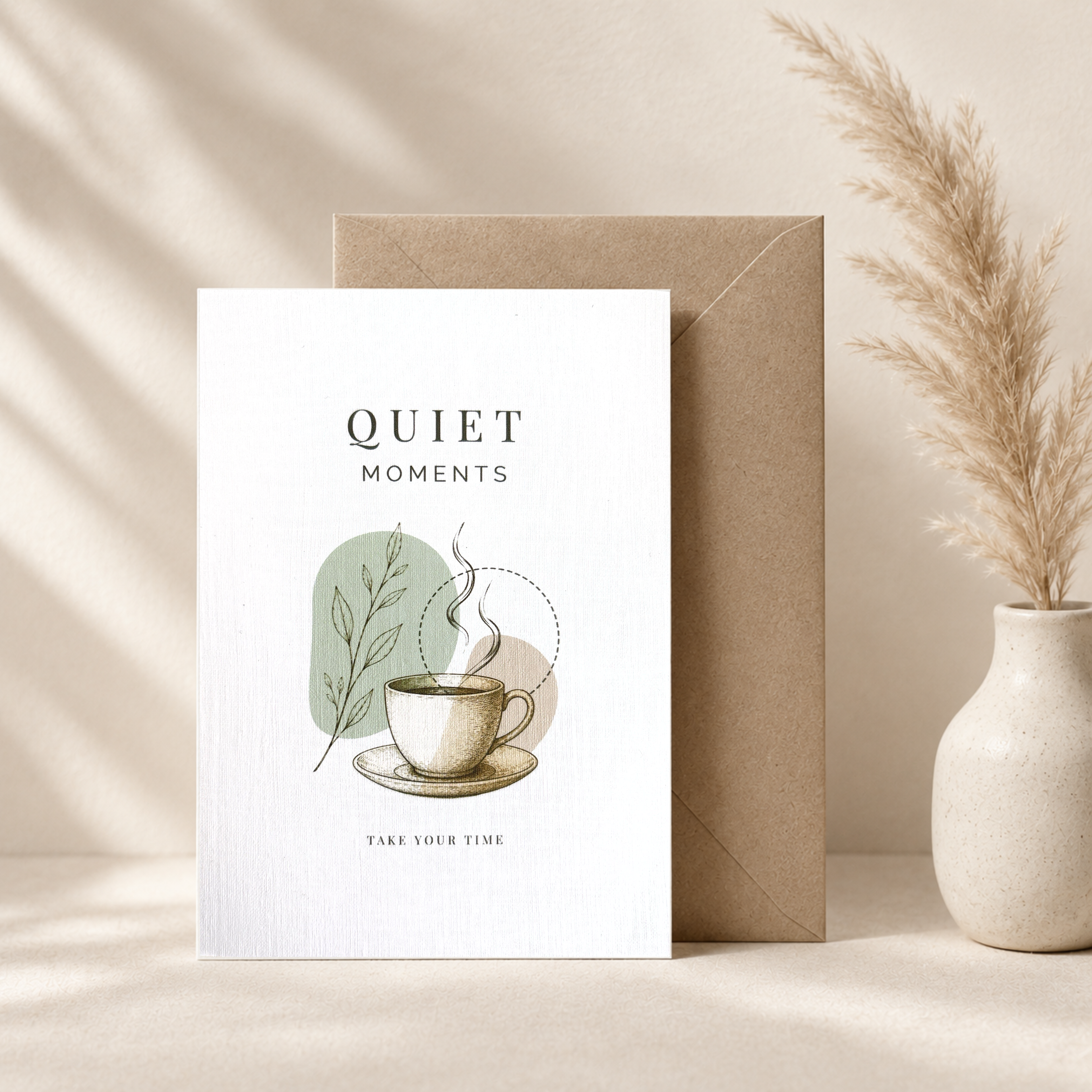 Grußkarte Quiet Moments – Leinenkarte mit Umschlag, Achtsamkeit, Balance & Geschenkidee
