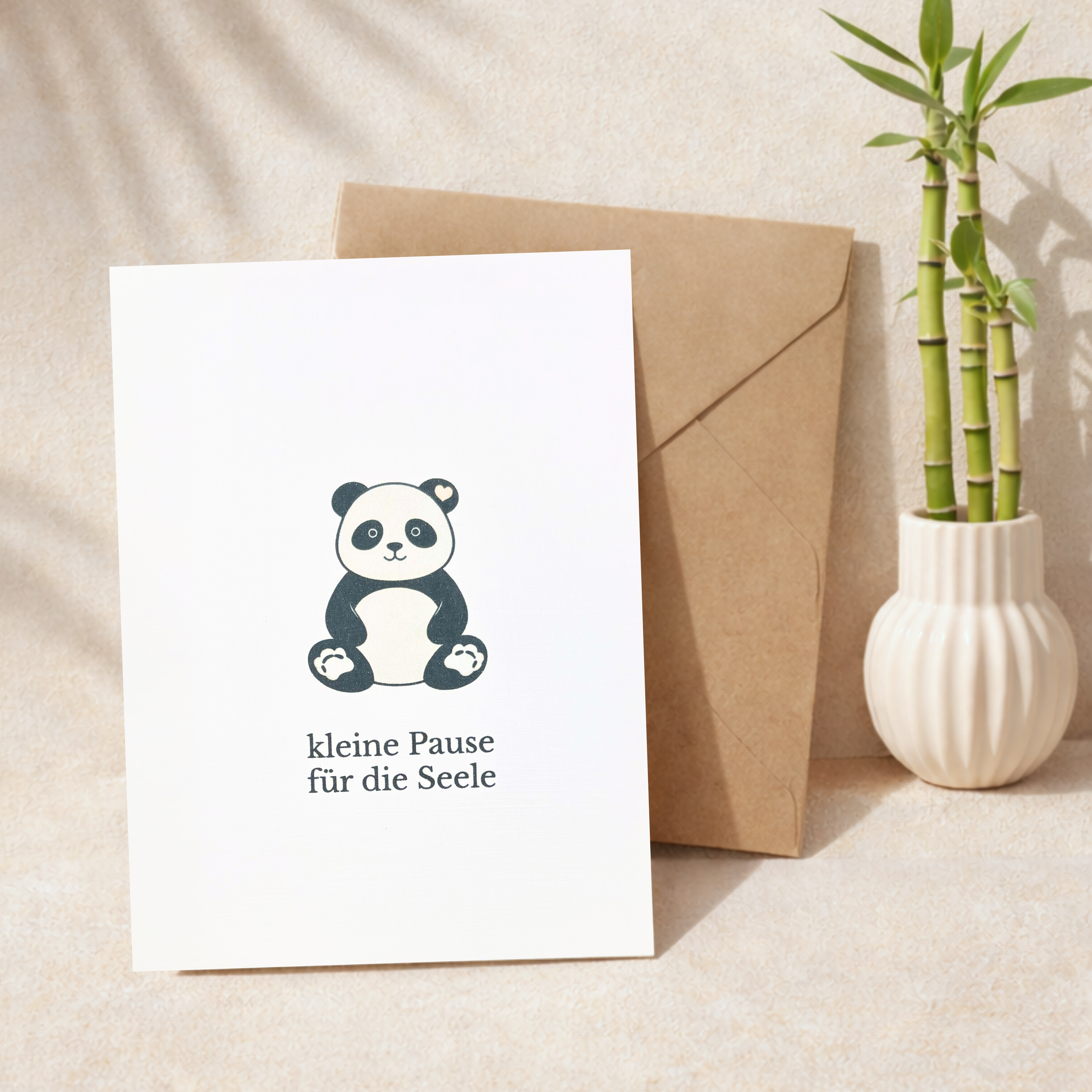 Leinen Grußkarte „Kleine Pause für die Seele“ – Panda Karte Selfcare inkl. Umschlag