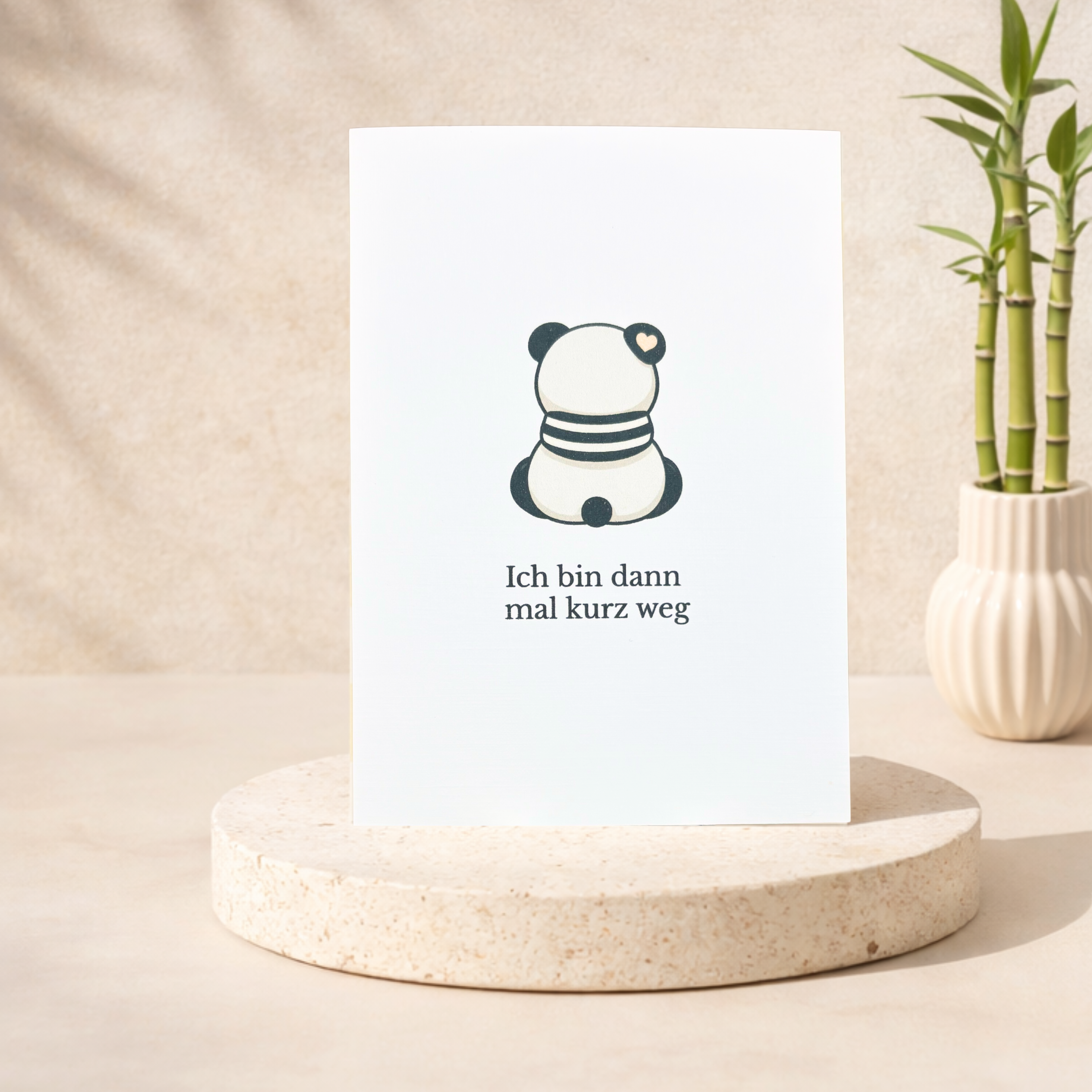 Leinen Grußkarte „Ich bin dann mal kurz weg“ – lustige Panda Karte inkl. Umschlag