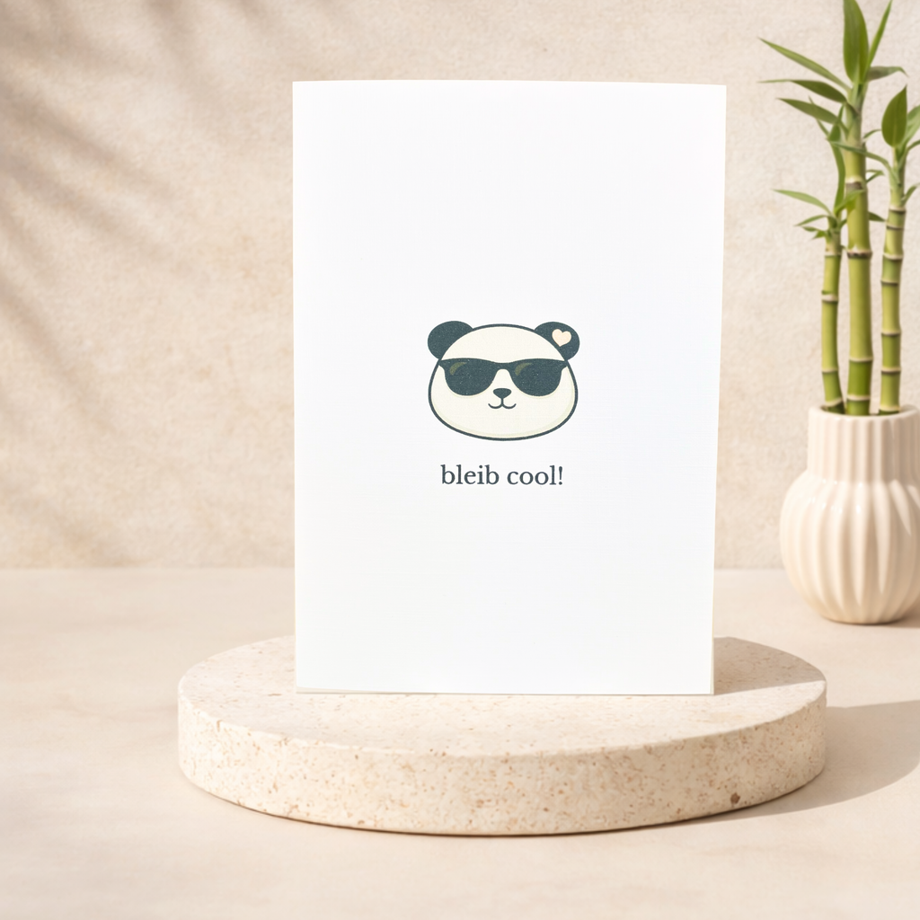 Leinen Grußkarte „Bleib cool!“ – Panda Karte mit Sonnenbrille inkl. Umschlag