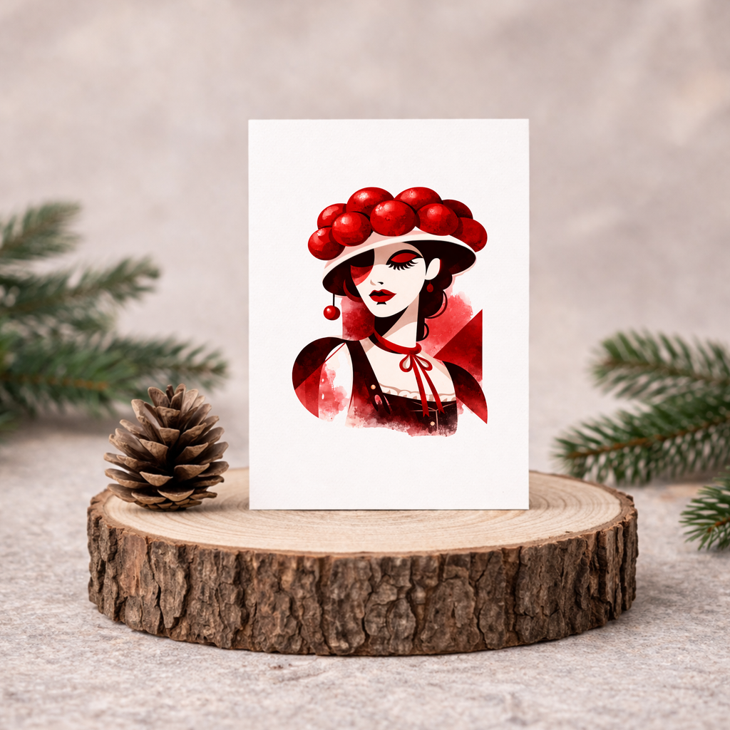 Leinen Grußkarte „Kirschglut“ – Black Forest Collection – ausdrucksstarke Schwarzwald Kunstkarte in Rot inkl. Umschlag