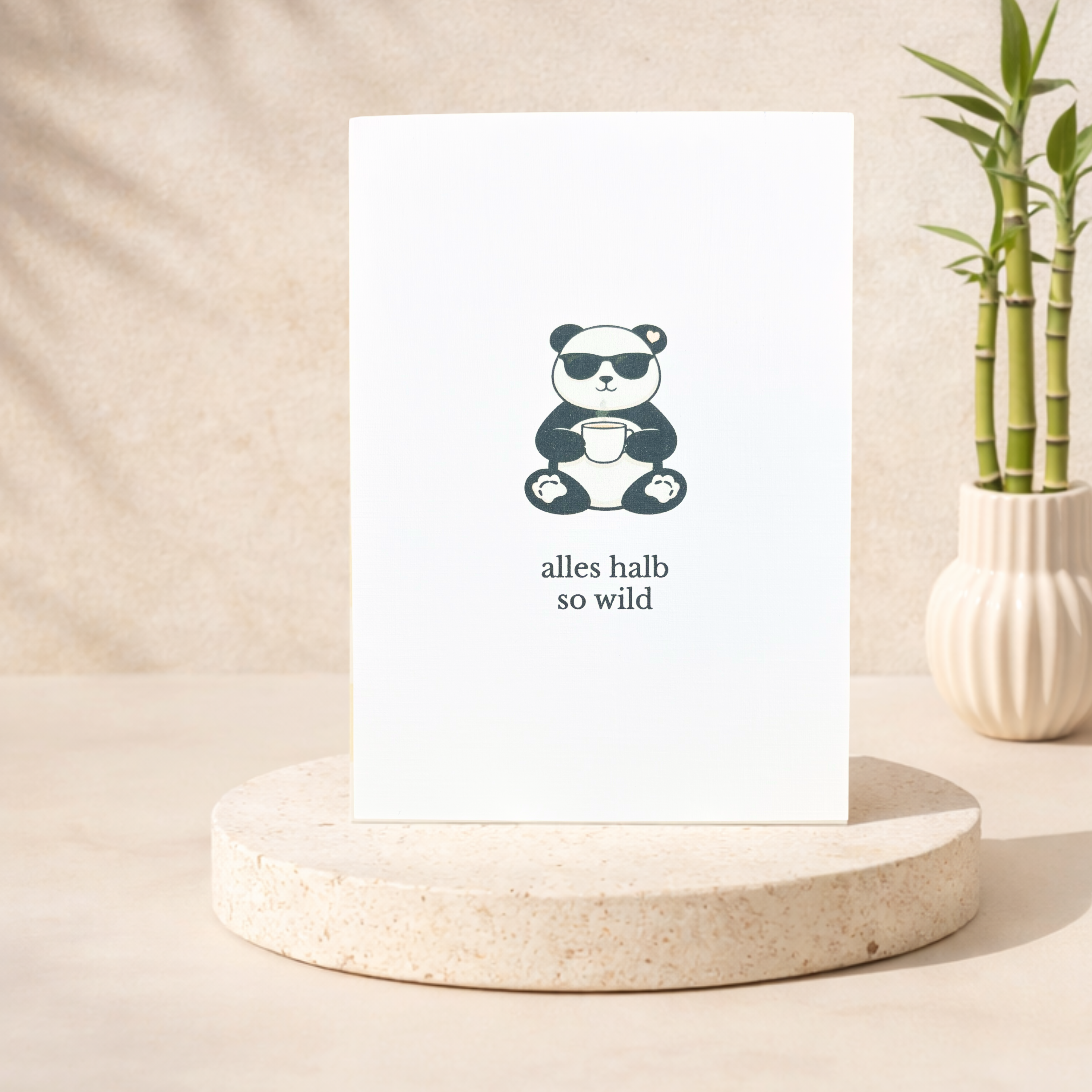 Leinen Grußkarte „Alles halb so wild“ – Panda Karte mit Umschlag