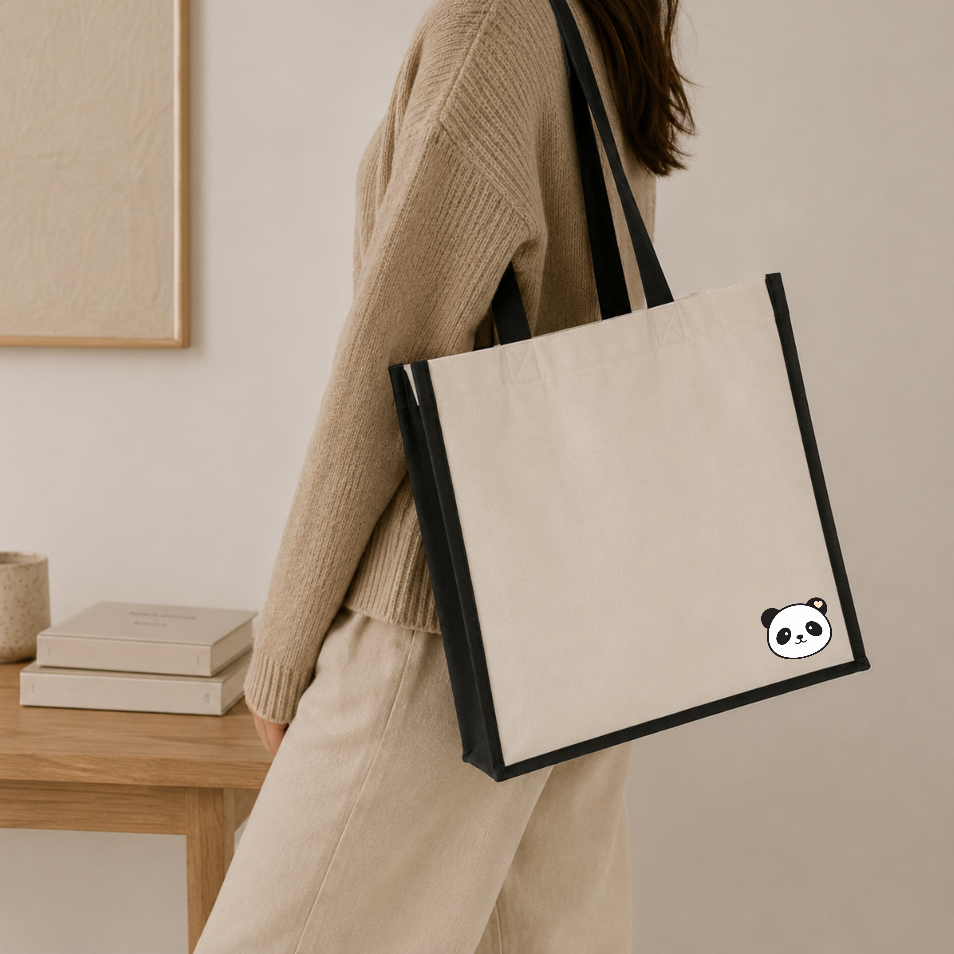 Panda Collection Tragetasche – Minimalistische Canvas Bag mit Panda Print