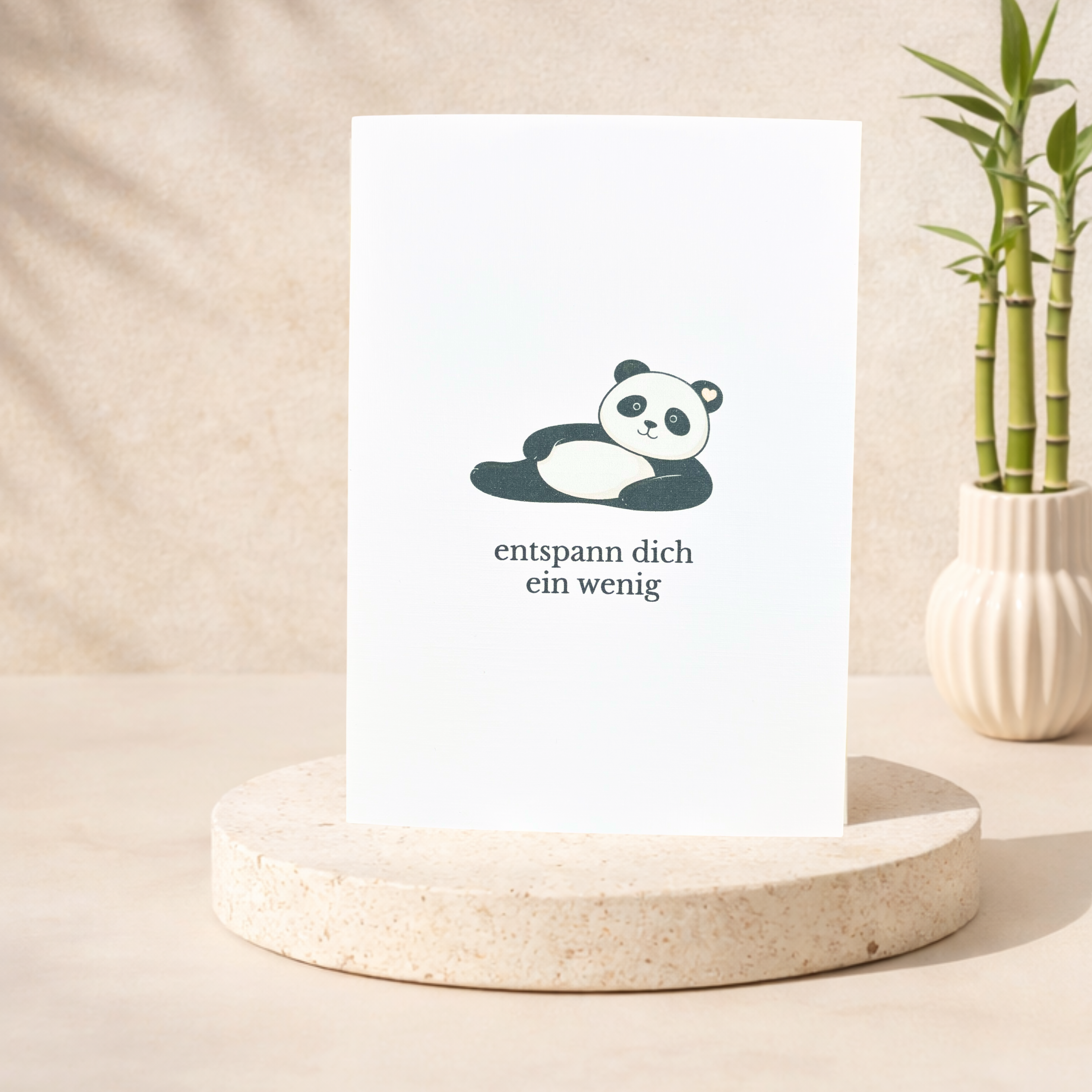 Leinen Grußkarte „Entspann dich ein wenig“ – Panda Karte Selfcare inkl. Umschlag
