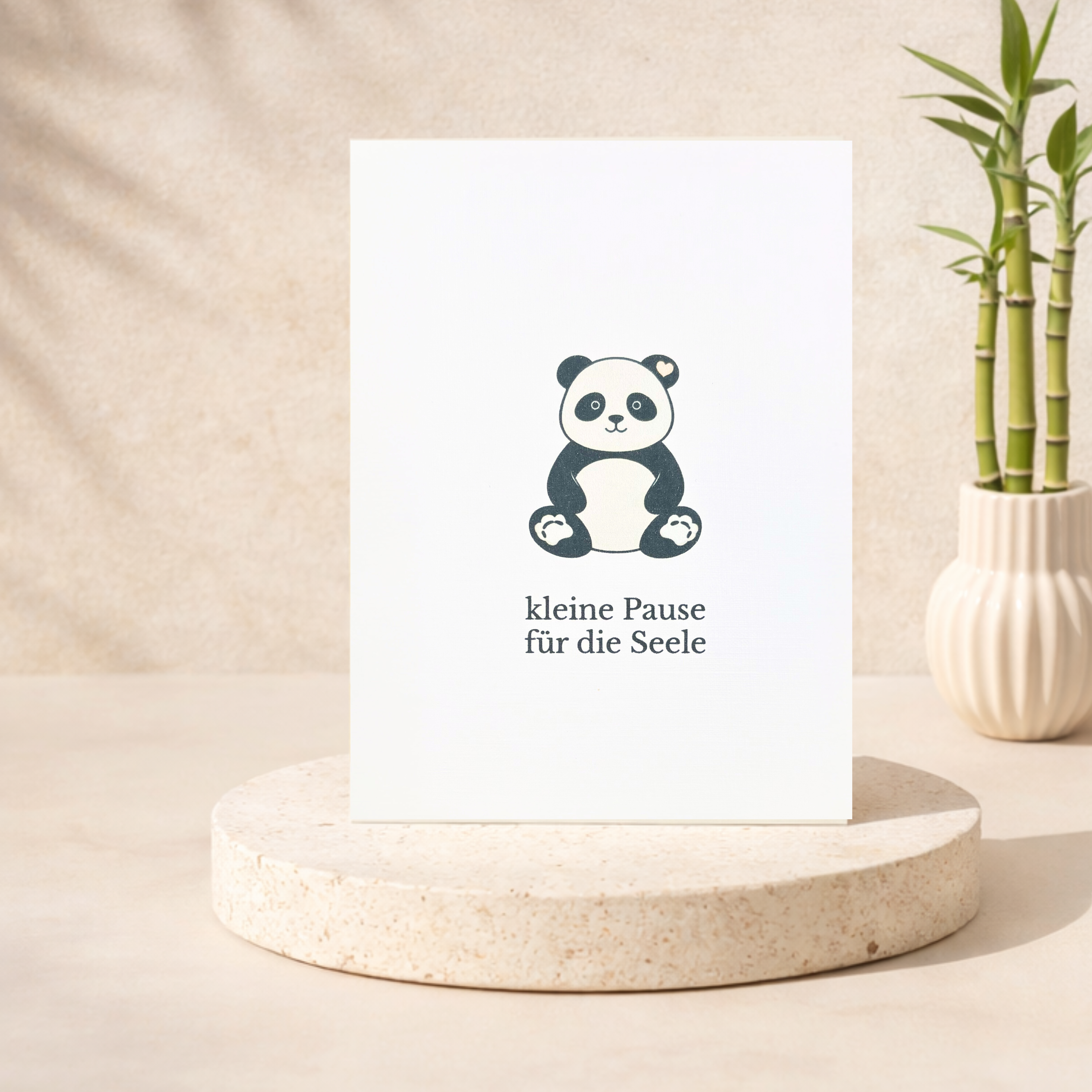 Leinen Grußkarte „Kleine Pause für die Seele“ – Panda Karte Selfcare inkl. Umschlag