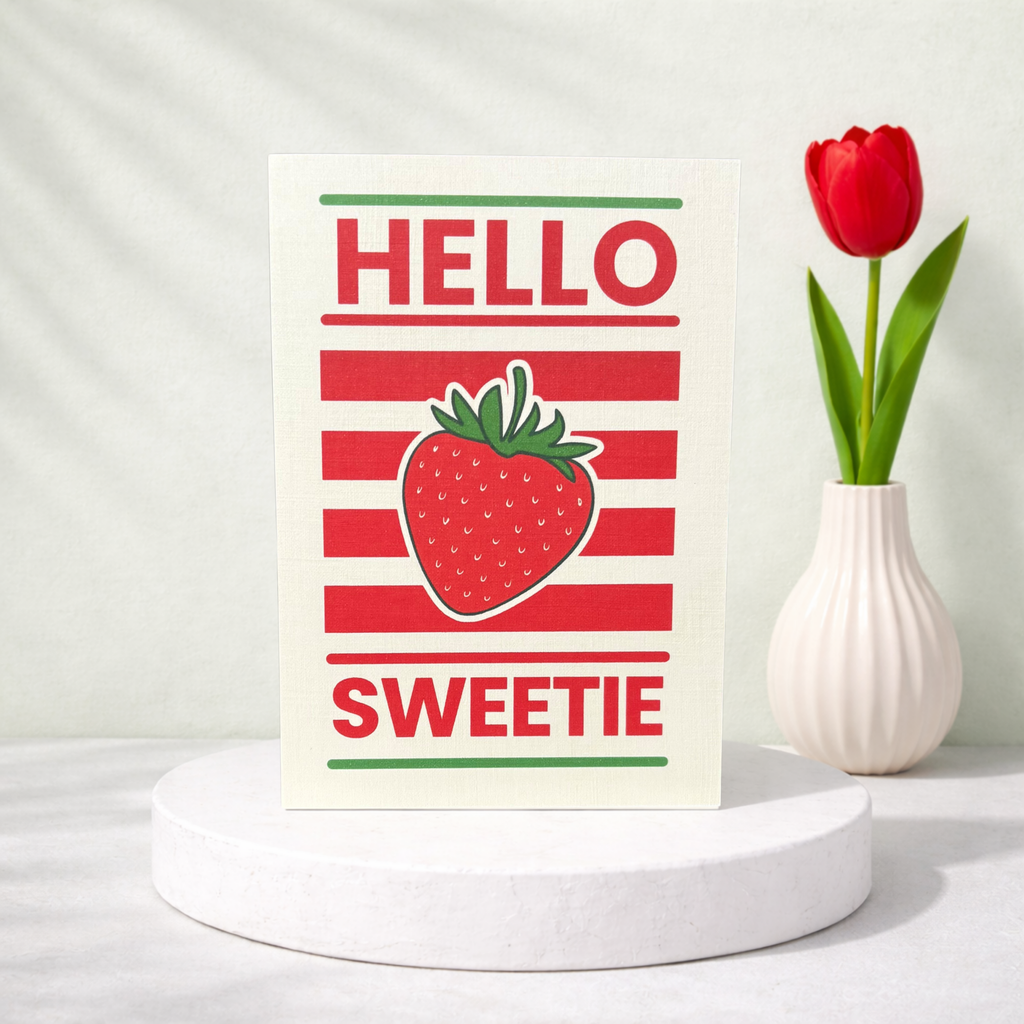 Grußkarte „Hello Sweetie“ mit Erdbeer Motiv – moderne Karte mit Umschlag