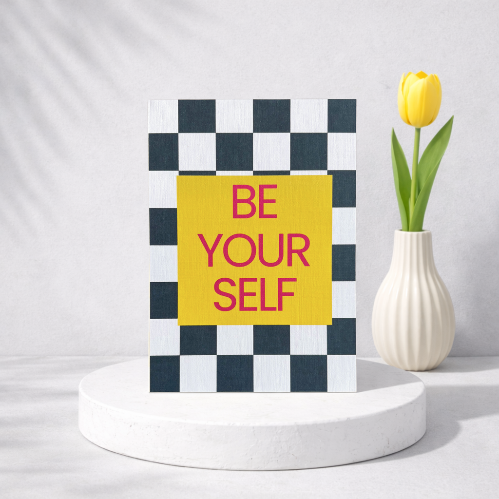 Leinen Grußkarte „Be Your Self“ – moderne Statement Karte mit Umschlag