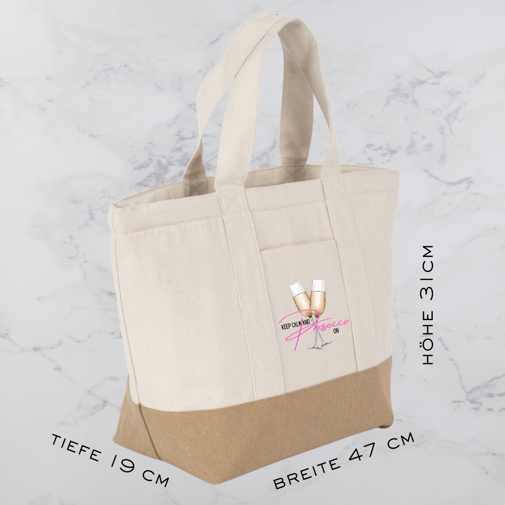 Große Baumwoll Kühltasche – Keep Calm & Prosecco