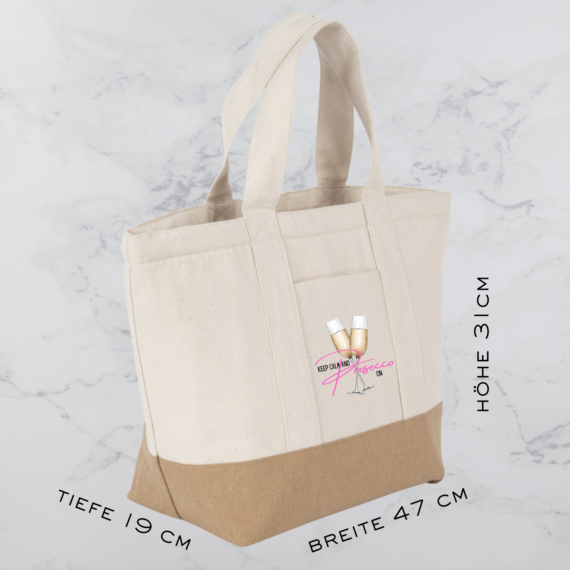 Große Baumwoll Kühltasche – Keep Calm & Prosecco