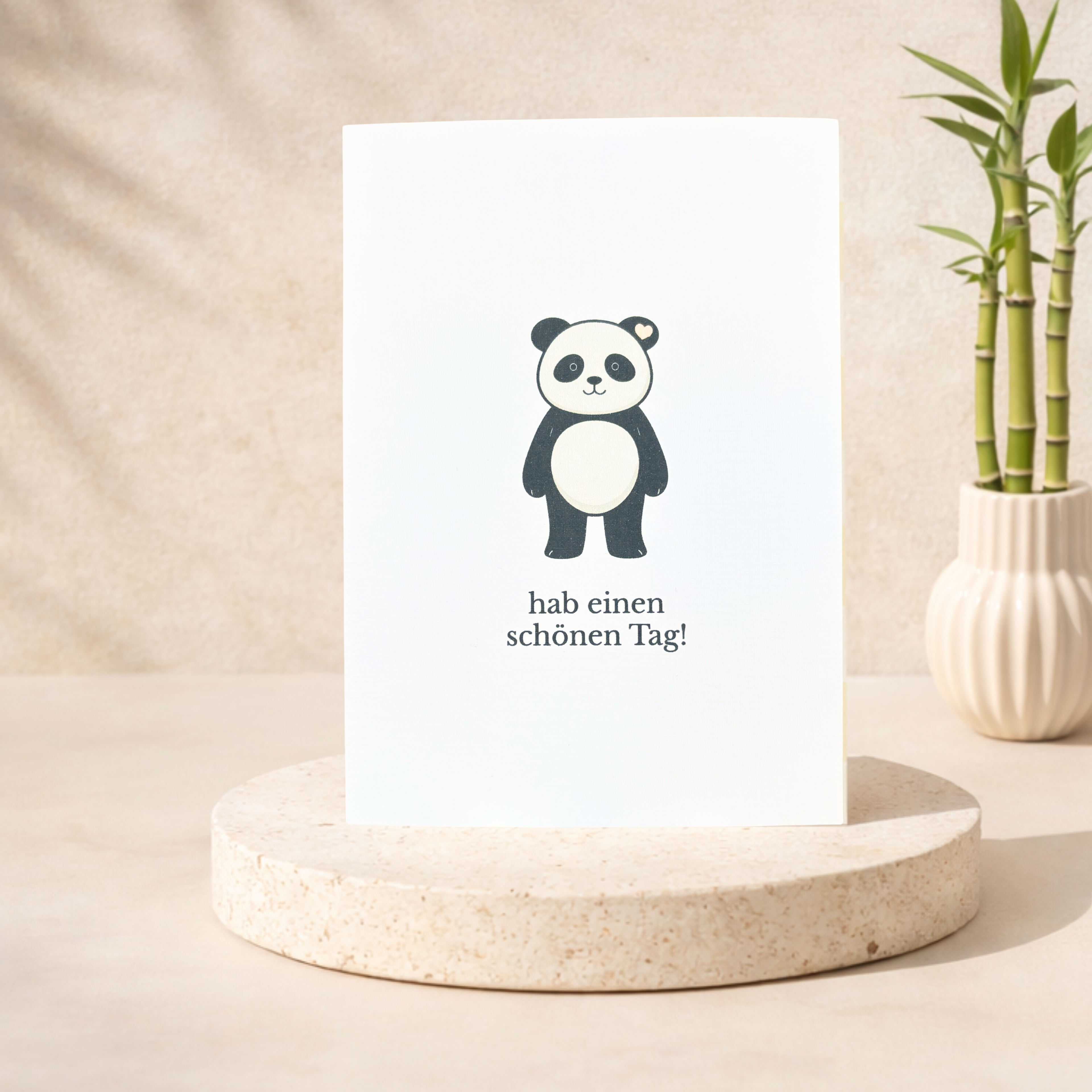 Leinen Grußkarte „Hab einen schönen Tag!“ – Panda Karte inkl. Umschlag