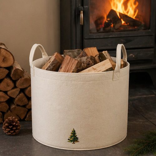 Filz Aufbewahrungskorb 50L – Black Forest Collection, Holzkorb, Deckenkorb & stilvolle Aufbewahrung mit Tannenmotiv