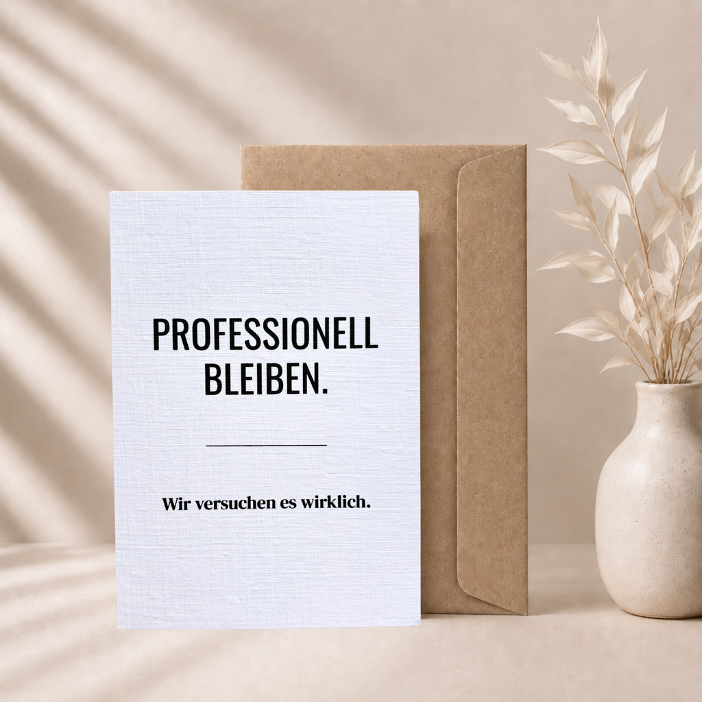 Lustige Grußkarte für Kollegen „Professionell bleiben“ mit Umschlag (A6)