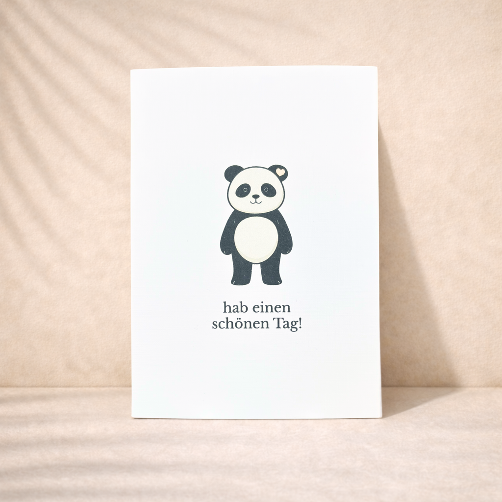 Leinen Grußkarte „Hab einen schönen Tag!“ – Panda Karte inkl. Umschlag
