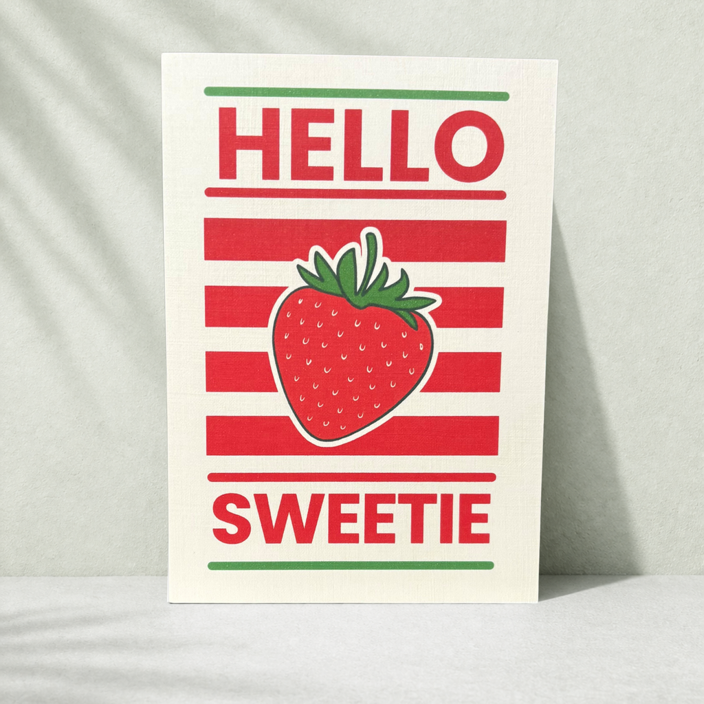 Grußkarte „Hello Sweetie“ mit Erdbeer Motiv – moderne Karte mit Umschlag