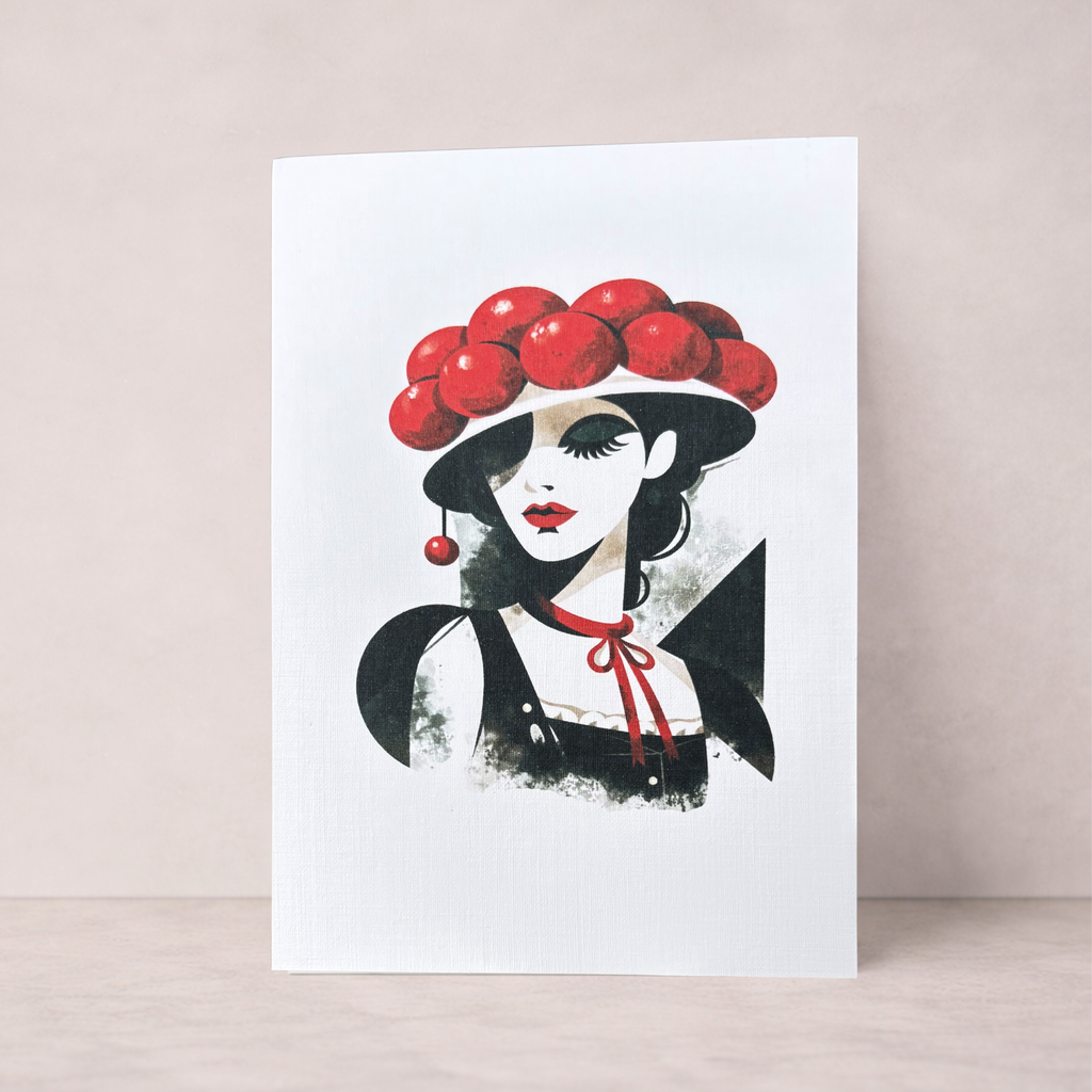 Leinen Grußkarte „Tannennacht“ – Black Forest Collection – elegante Schwarzwald Kunstkarte in Schwarz-Rot inkl. Umschlag