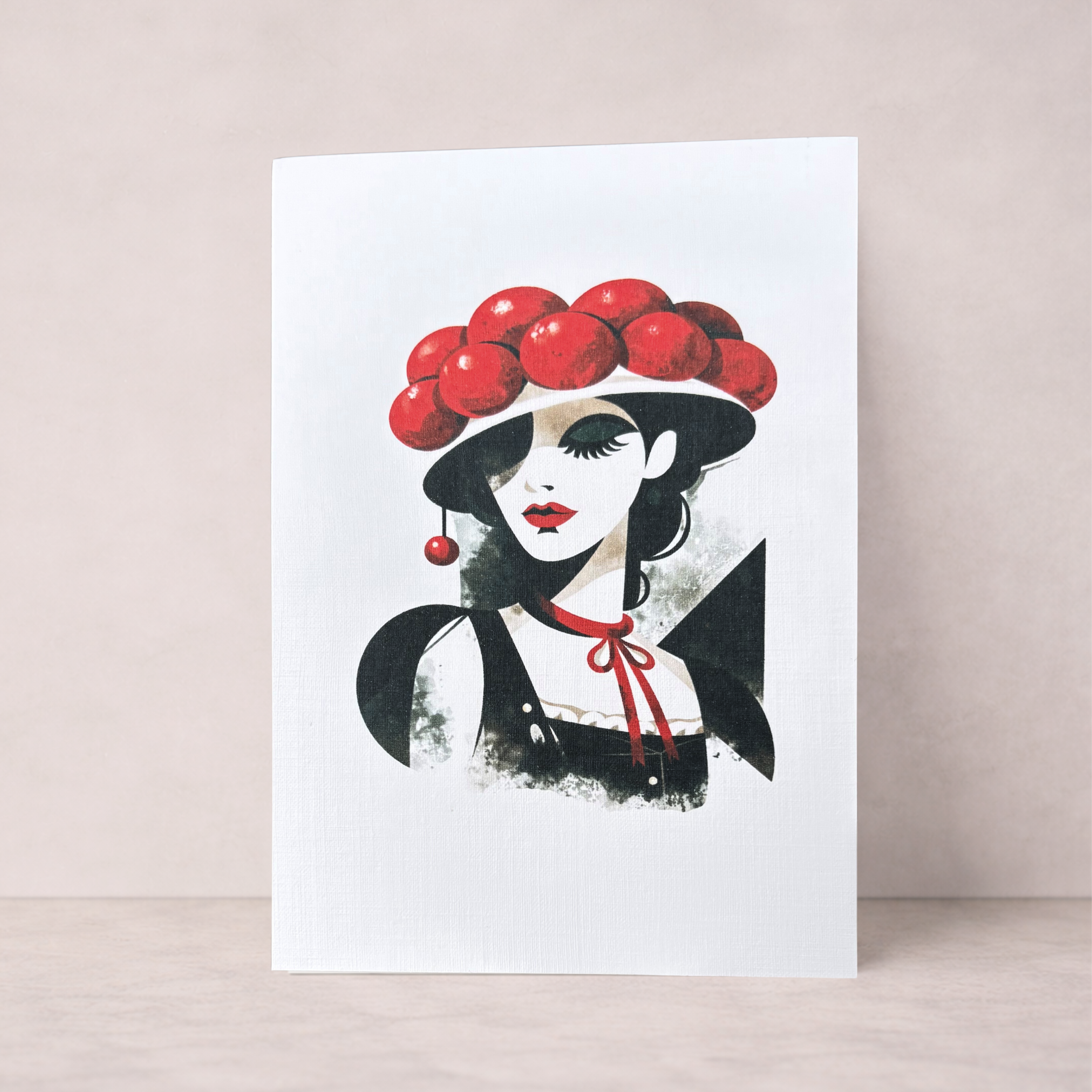 Leinen Grußkarte „Tannennacht“ – Black Forest Collection – elegante Schwarzwald Kunstkarte in Schwarz-Rot inkl. Umschlag