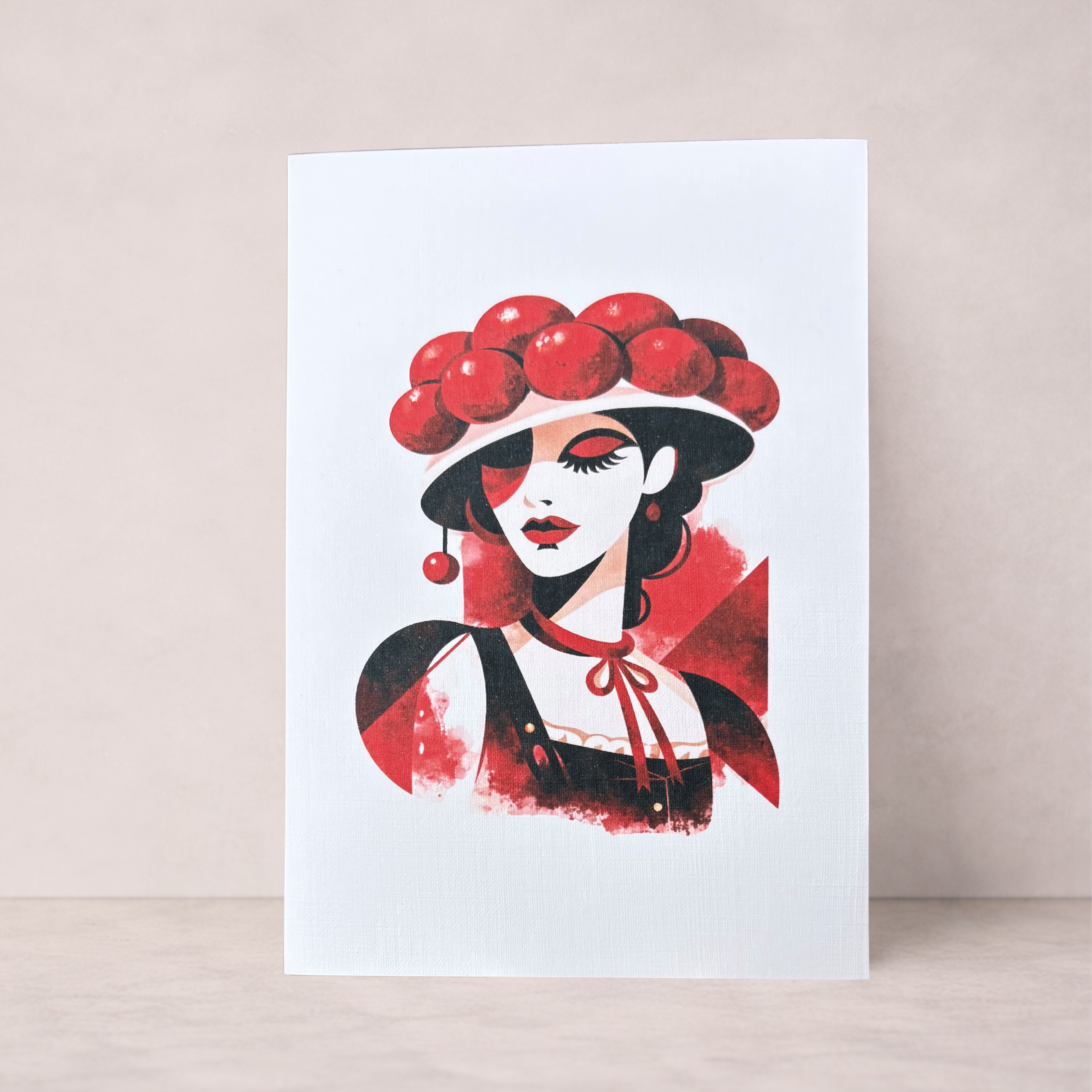 Leinen Grußkarte „Kirschglut“ – Black Forest Collection – ausdrucksstarke Schwarzwald Kunstkarte in Rot inkl. Umschlag