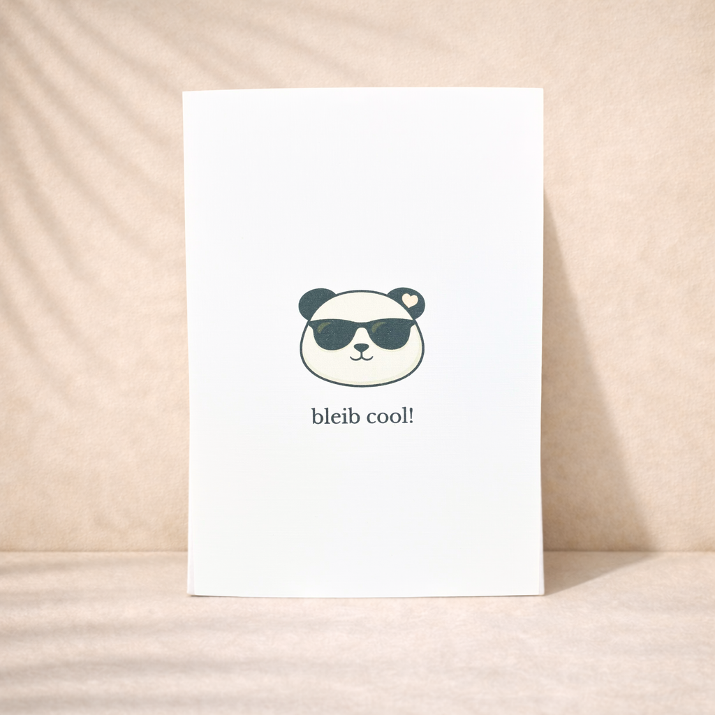 Leinen Grußkarte „Bleib cool!“ – Panda Karte mit Sonnenbrille inkl. Umschlag