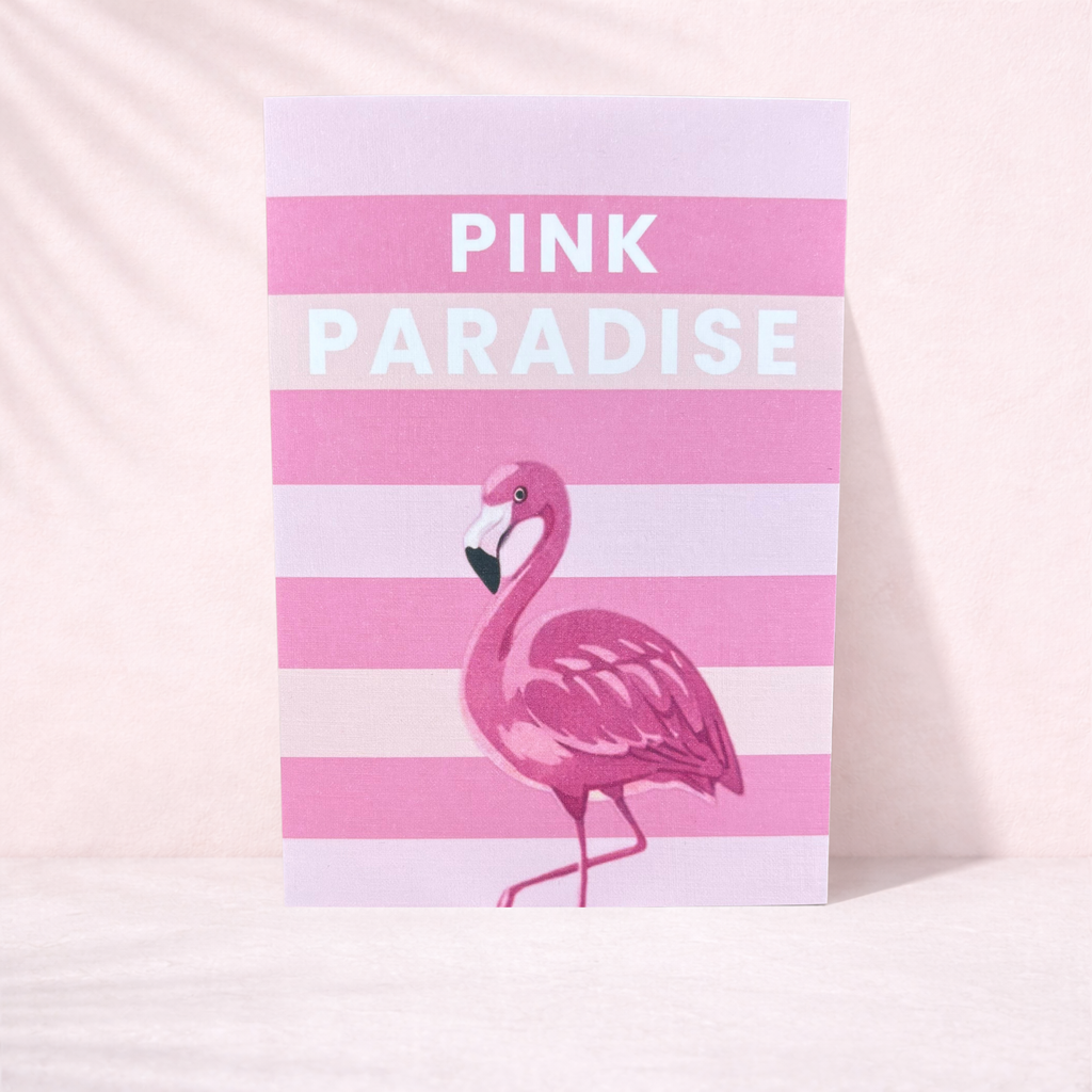 Leinen Grußkarte „Pink Paradise“ – sommerliche Flamingo Karte mit Umschlag