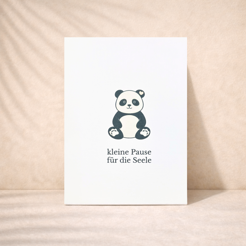 Leinen Grußkarte „Kleine Pause für die Seele“ – Panda Karte Selfcare inkl. Umschlag
