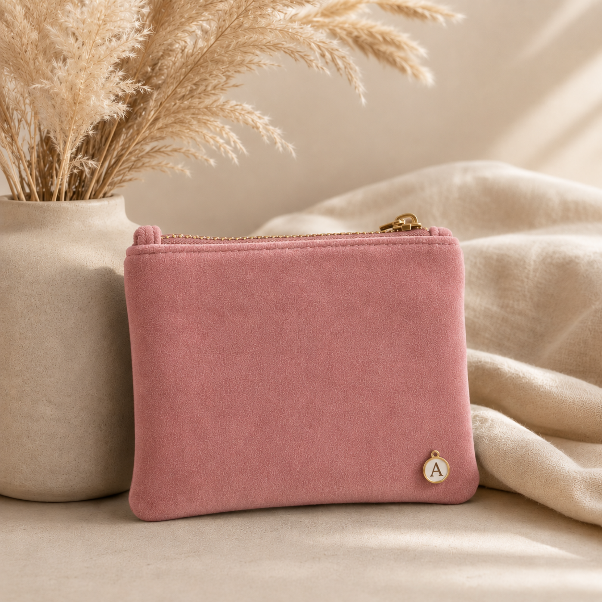 Soul Collection Samttasche mit Buchstaben-Anhänger - Personalisierte Kosmetiktasche aus recyceltem Samt