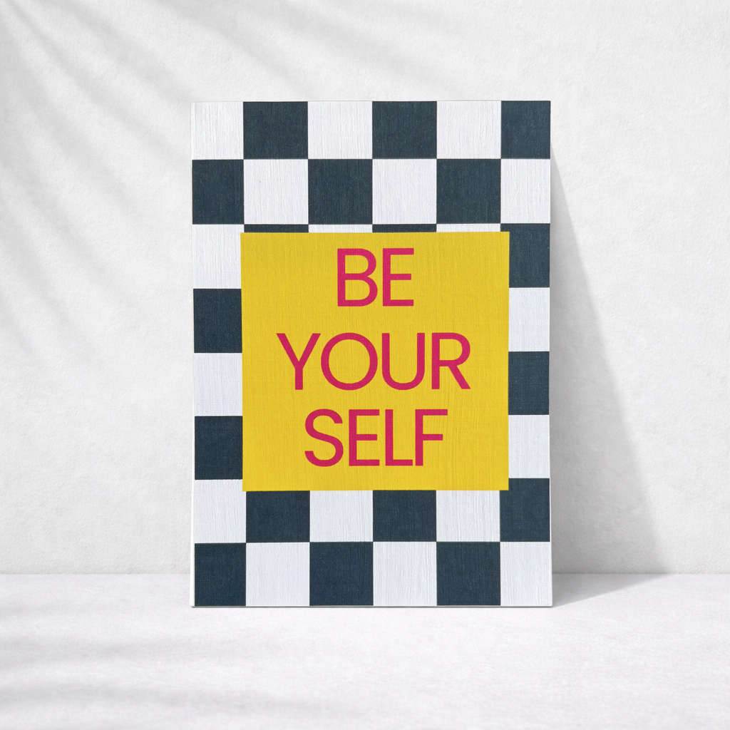 Leinen Grußkarte „Be Your Self“ – moderne Statement Karte mit Umschlag