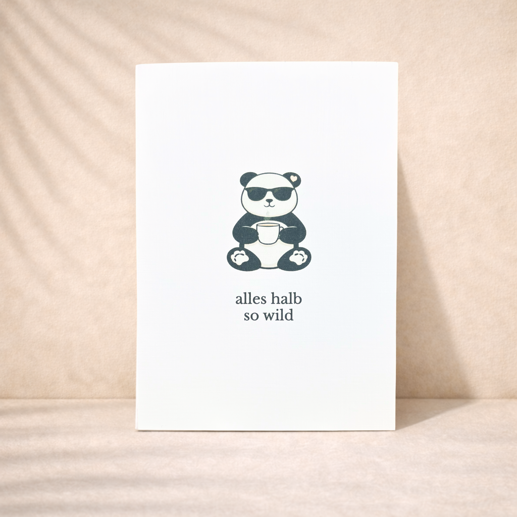 Leinen Grußkarte „Alles halb so wild“ – Panda Karte mit Umschlag