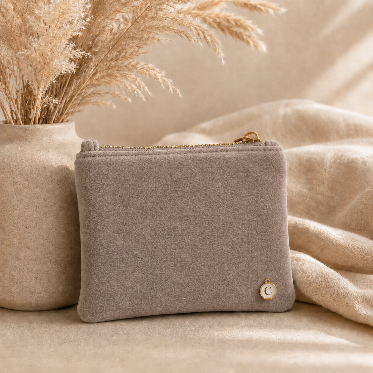 Soul Collection Samttasche mit Buchstaben-Anhänger - Personalisierte Kosmetiktasche aus recyceltem Samt