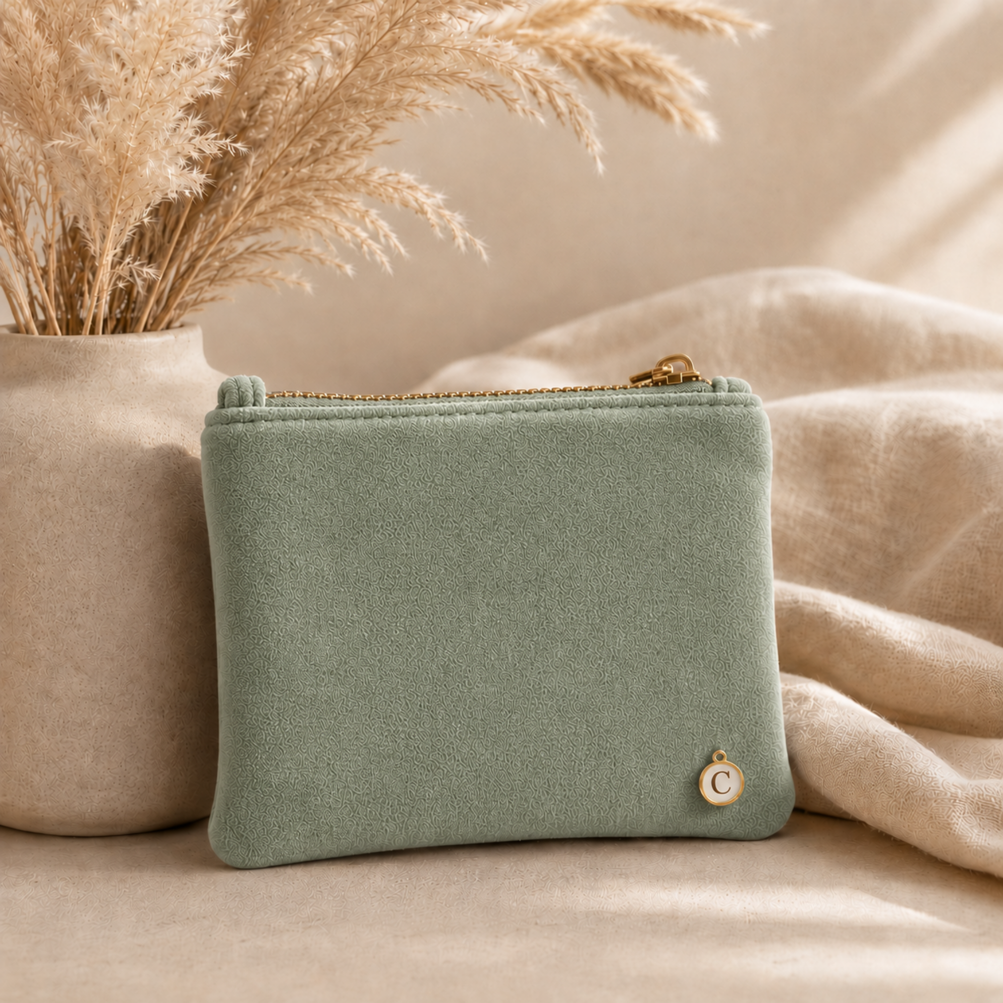 Soul Collection Samttasche mit Buchstaben-Anhänger - Personalisierte Kosmetiktasche aus recyceltem Samt