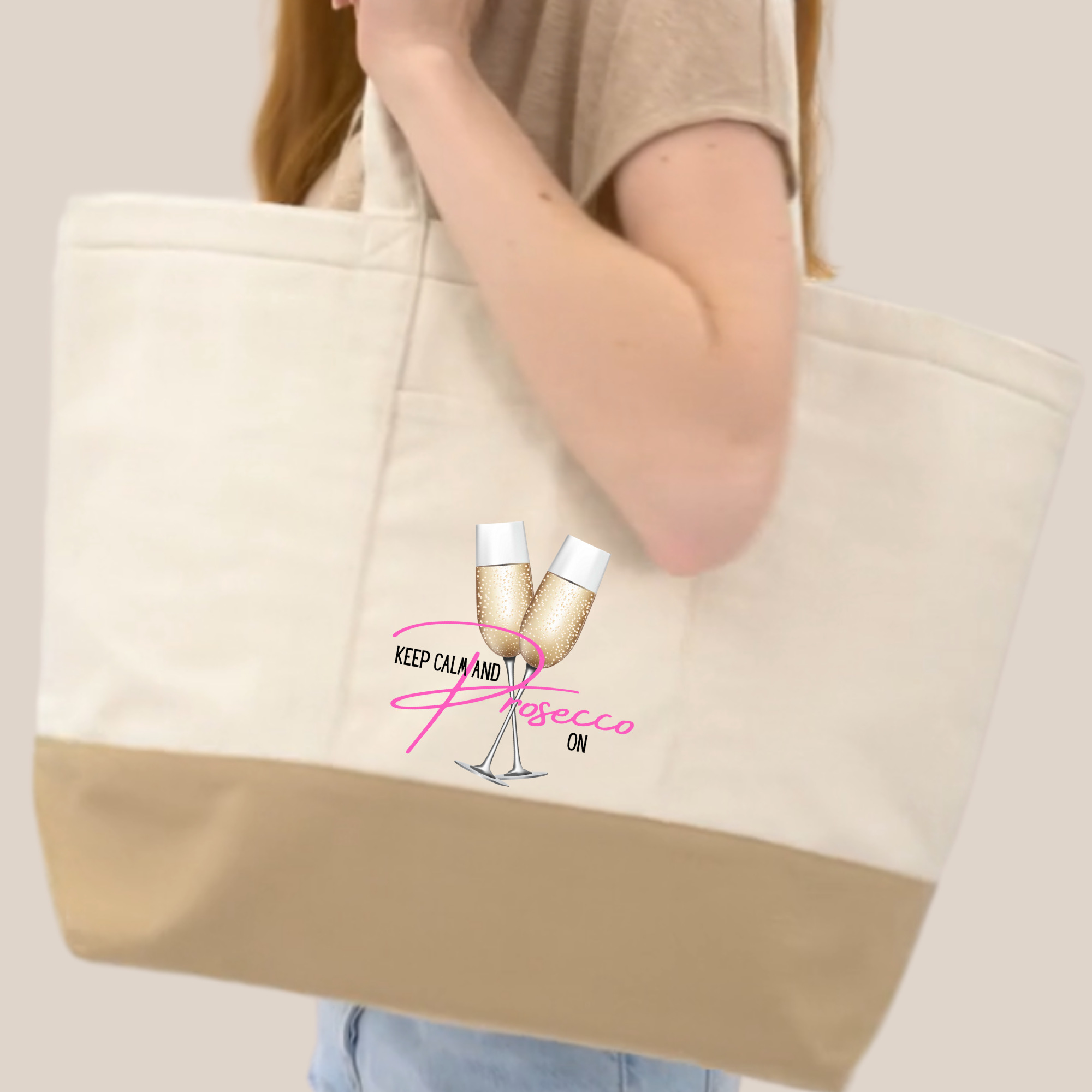 Große Baumwoll Kühltasche – Keep Calm & Prosecco