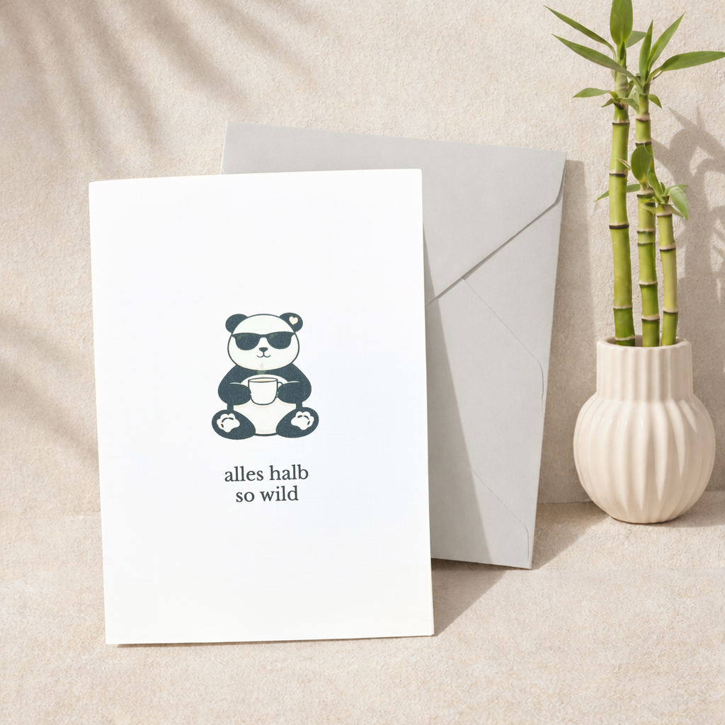 Leinen Grußkarte „Alles halb so wild“ – Panda Karte mit Umschlag