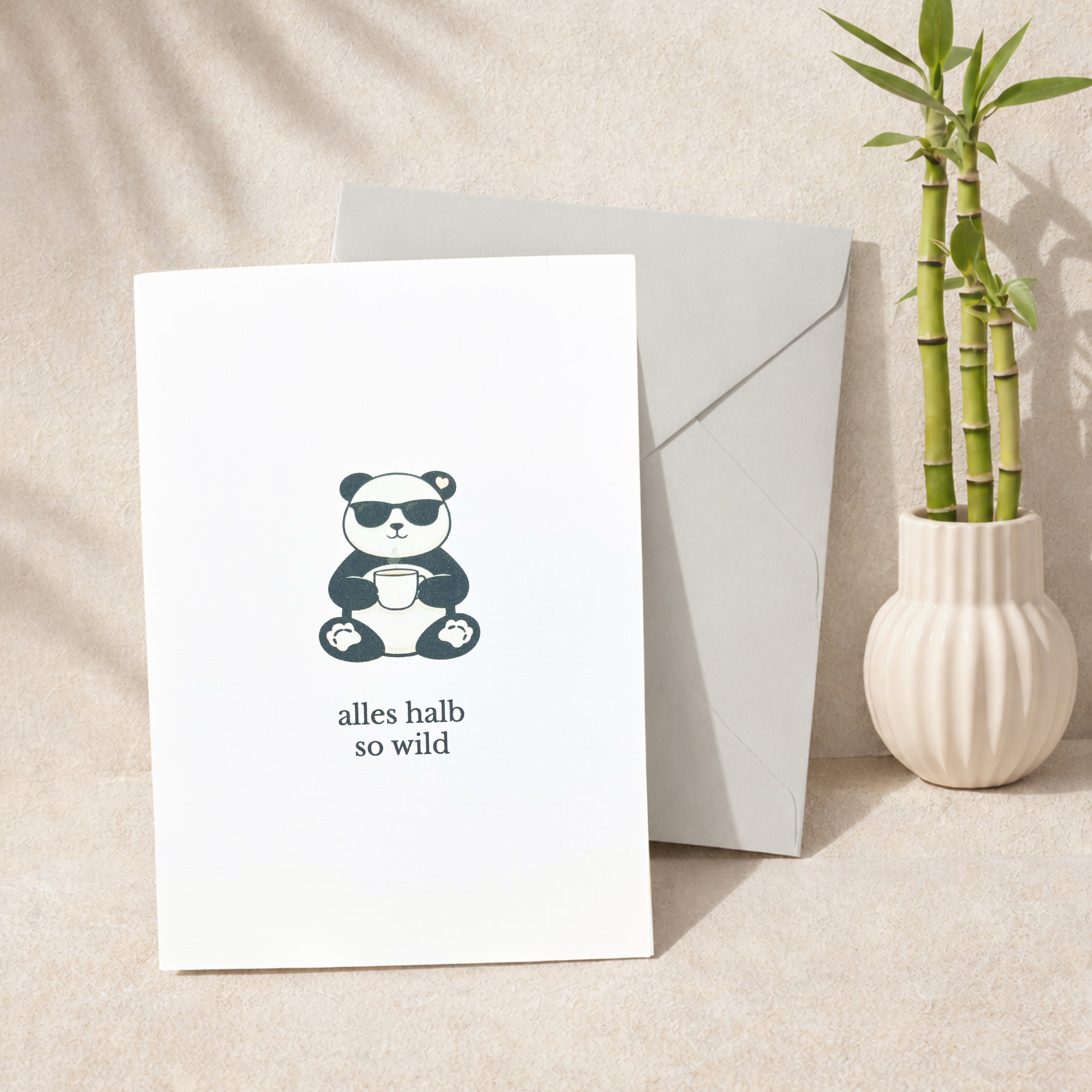 Leinen Grußkarte „Alles halb so wild“ – Panda Karte mit Umschlag