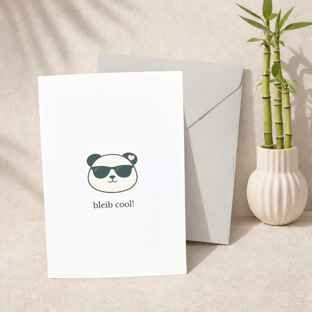 Leinen Grußkarte „Bleib cool!“ – Panda Karte mit Sonnenbrille inkl. Umschlag