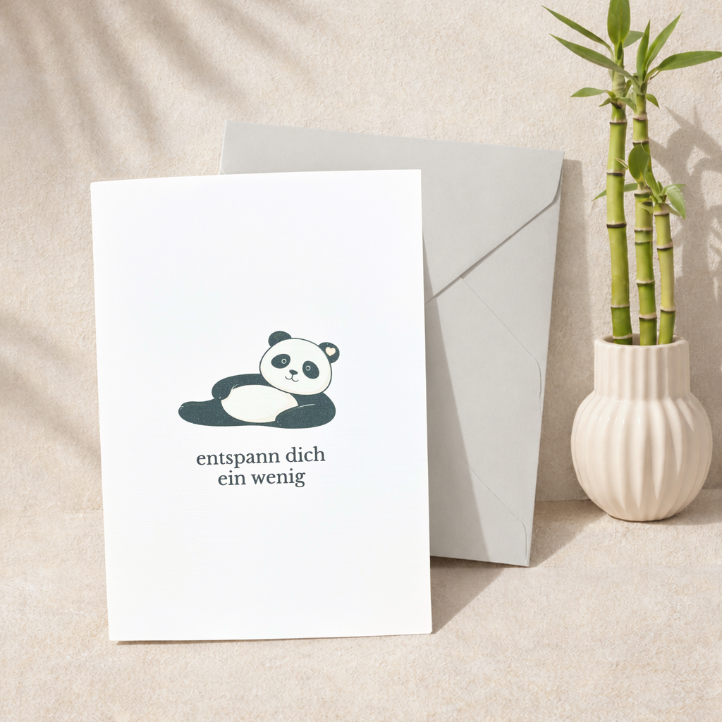Leinen Grußkarte „Entspann dich ein wenig“ – Panda Karte Selfcare inkl. Umschlag