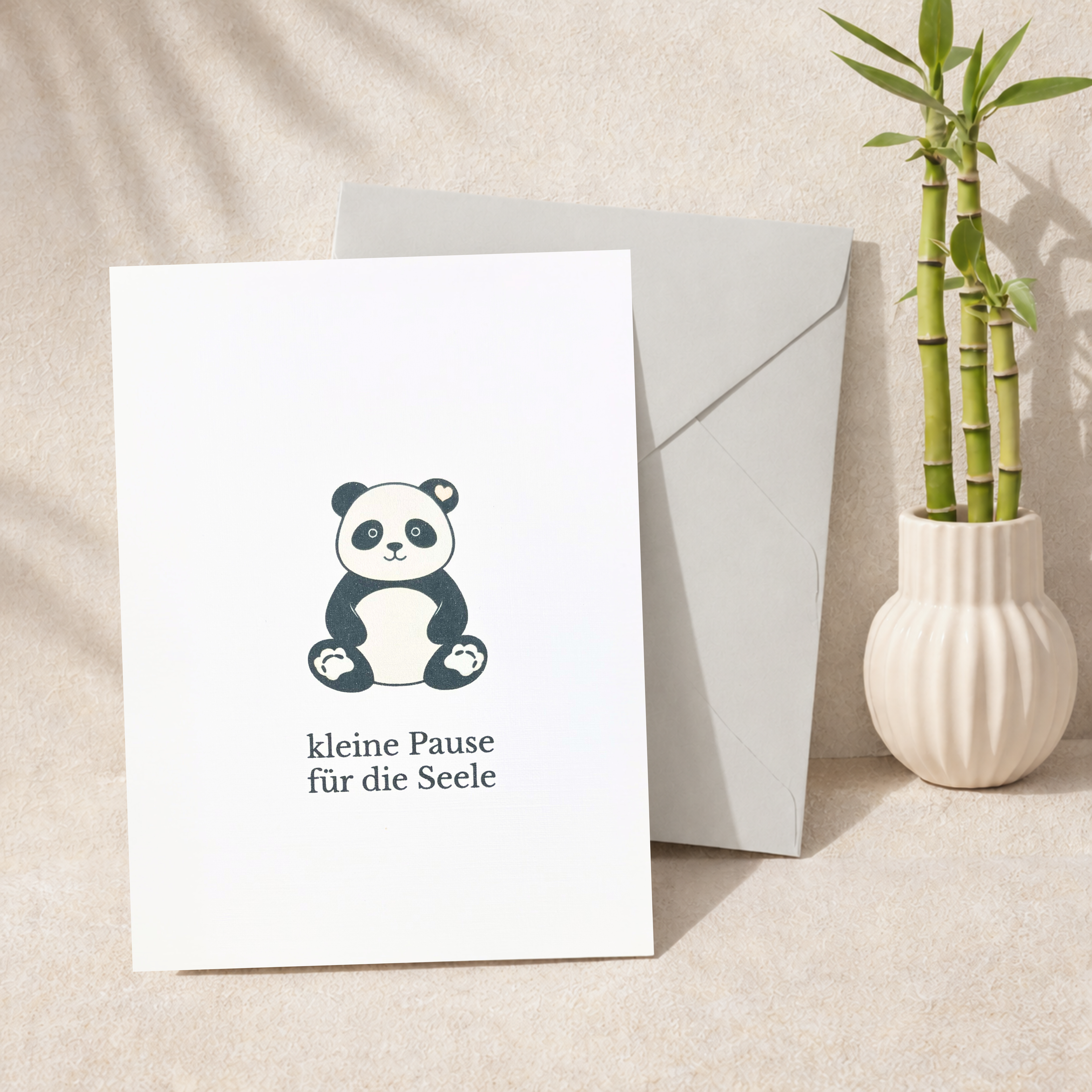 Leinen Grußkarte „Kleine Pause für die Seele“ – Panda Karte Selfcare inkl. Umschlag