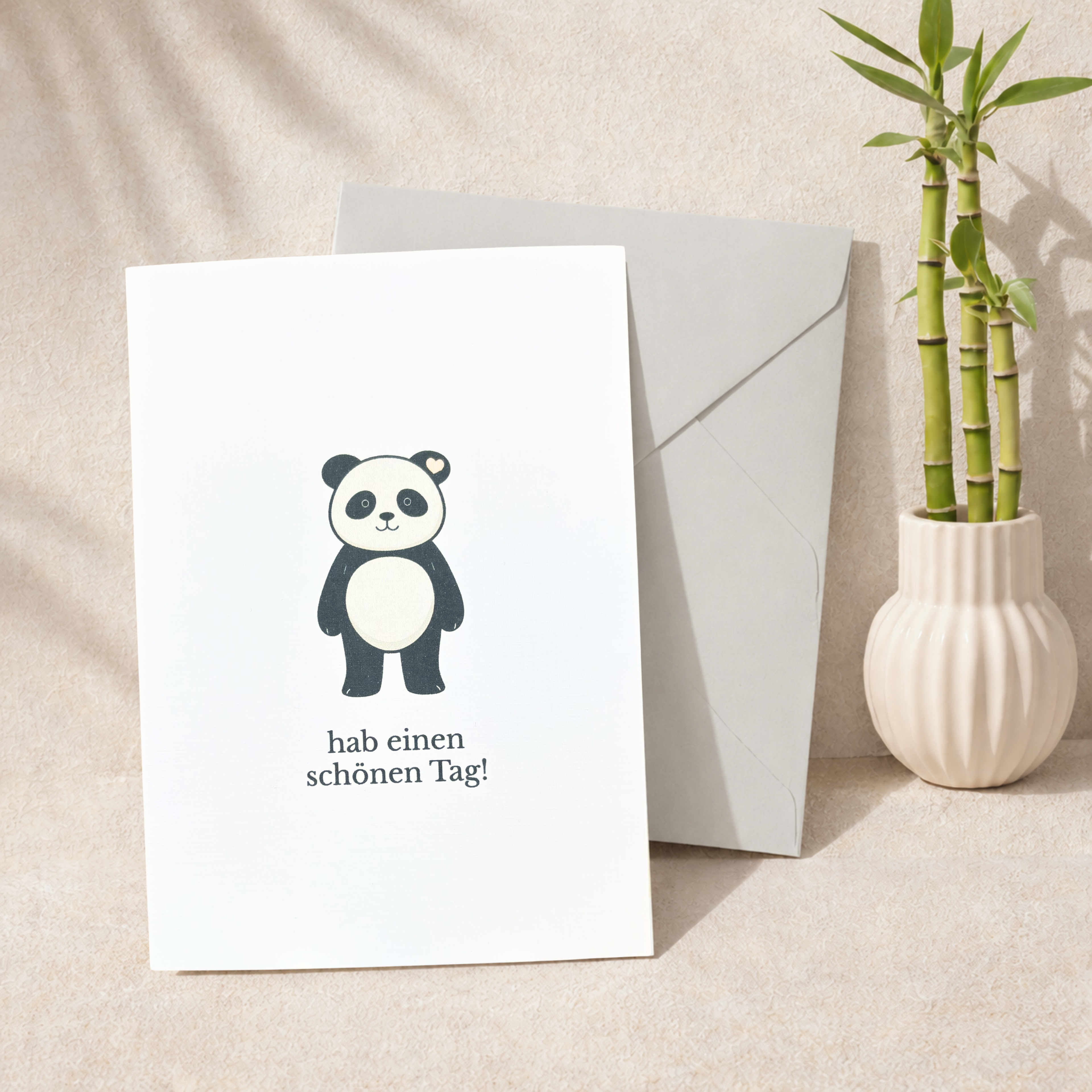 Leinen Grußkarte „Hab einen schönen Tag!“ – Panda Karte inkl. Umschlag